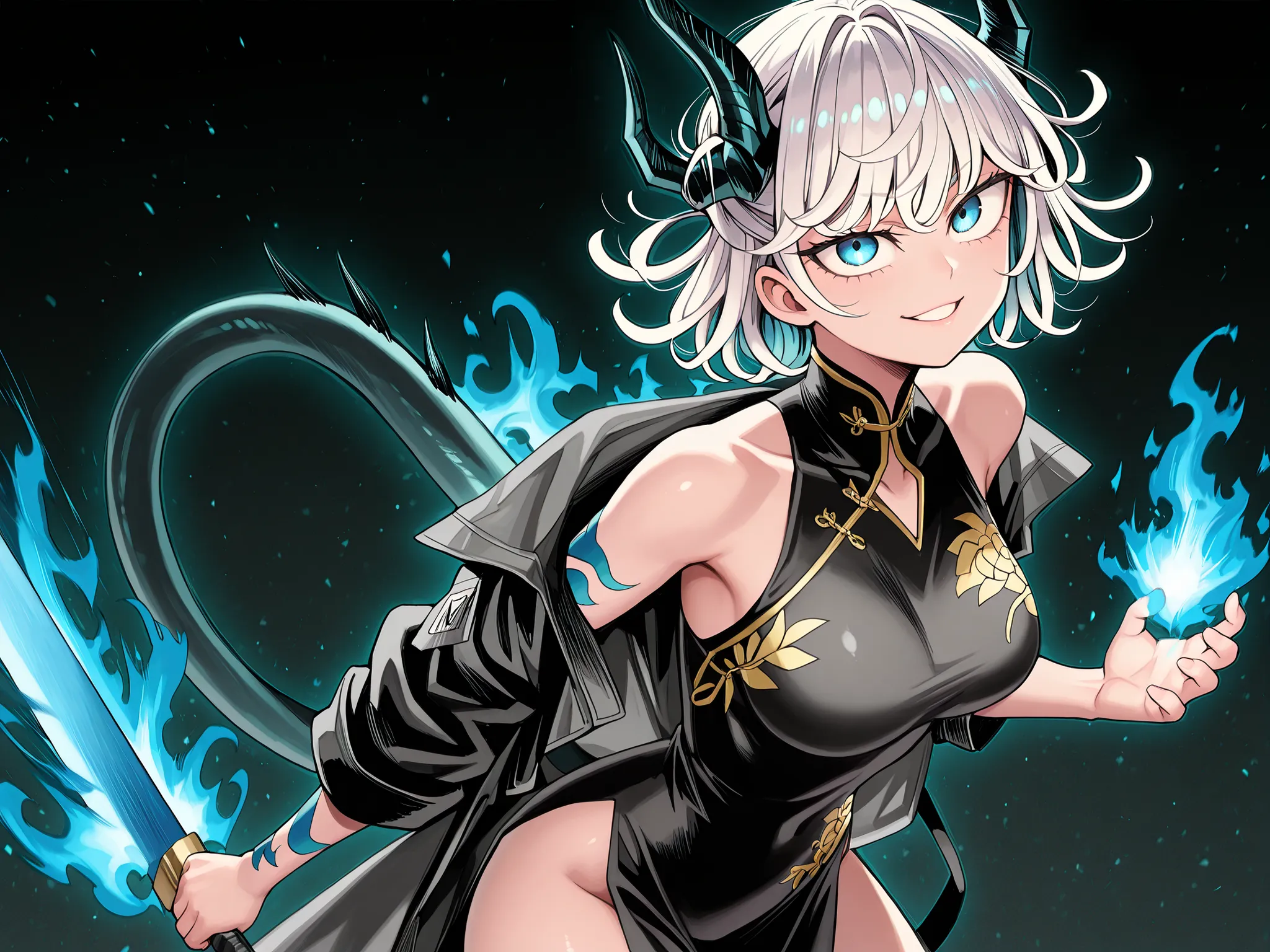 alone, 1 girl, and Short and petite Character, Short Character, Short Character, Character 1.50 meters tall, and Short and young Character, Character;

white hair, the Character's hairstyle must be the same as Tatsukami from "One Punch-man", loose hair, bl...
