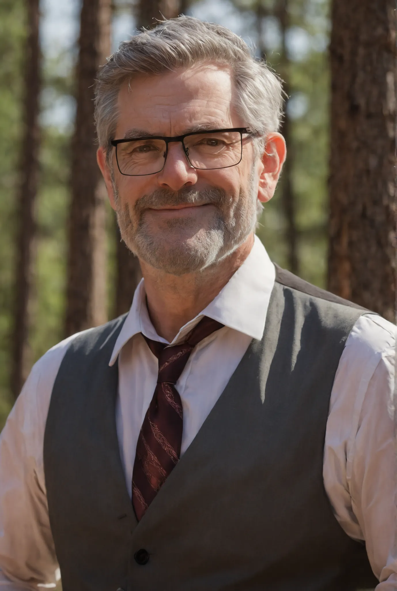 masterpiece, best quality, highres, newest, stanley pines, 1boy, solo, male focus, mature male, muscular male, plump, old man, short hair, grey hair, brown eyes, thick eyebrows, glasses, black-framed eyewear, facial hair, stubble, sideburns, looking at vie...