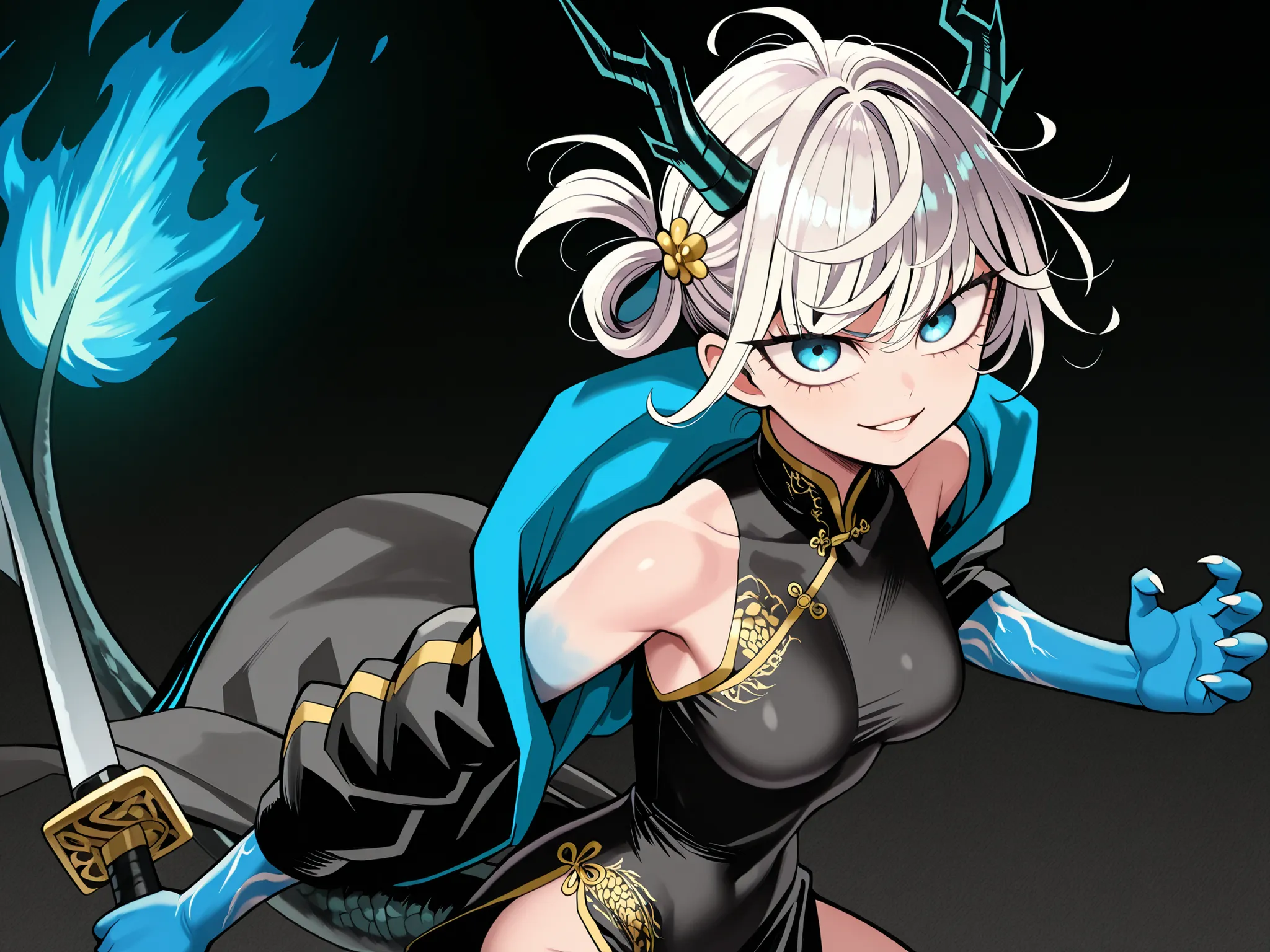 alone, 1 girl, and Short and petite Character, Short Character, Short Character, Character 1.50 meters tall, and Short and young Character, Character;

white hair, the Character's hairstyle must be the same as Tatsukami from "One Punch-man", loose hair, bl...