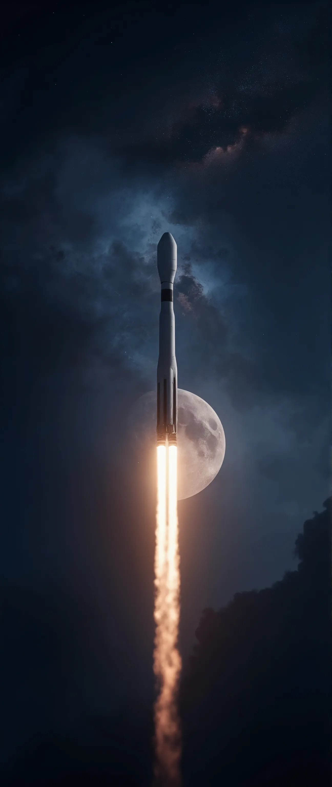 最High Quality、High Quality、Spaceship SpaceX Rocket Crossing the Moon、Night Sky High Definition 8k Wallpaper、View of Earth's Atmosphere in Outer Space、Star and Moon Details、Photorealistic Orientation y、Highly Detailed Atmospheric Scenery、complicated、high de...