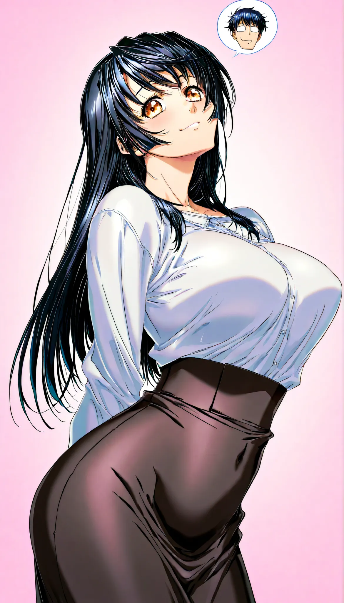 (Yokota Mamoru style),masterpiece, Highest Quality, newest, high definition, 1 girl, ,Line of Motion,very straight nose, slim,Narrow Face,perfect nose,stare at the viewers,charming smile、(face up:1.4),surrounded by wedges、Mature Woman、anime、mother 、40 year...