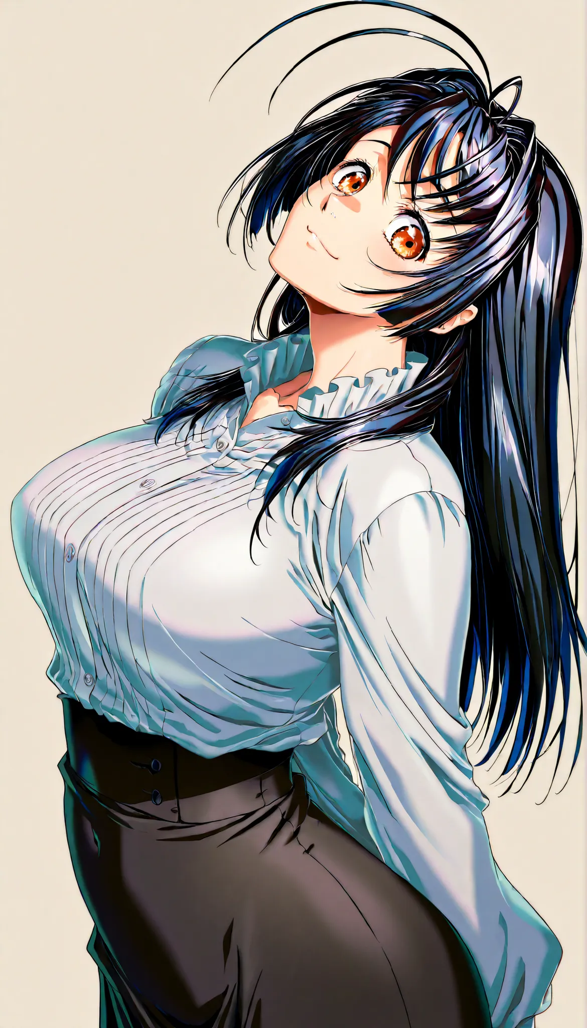 (Yokota Mamoru style),masterpiece, Highest Quality, newest, high definition, 1 girl, ,Line of Motion,very straight nose, slim,Narrow Face,perfect nose,stare at the viewers,charming smile、(face up:1.4),surrounded by wedges、Mature Woman、anime、mother 、40 year...