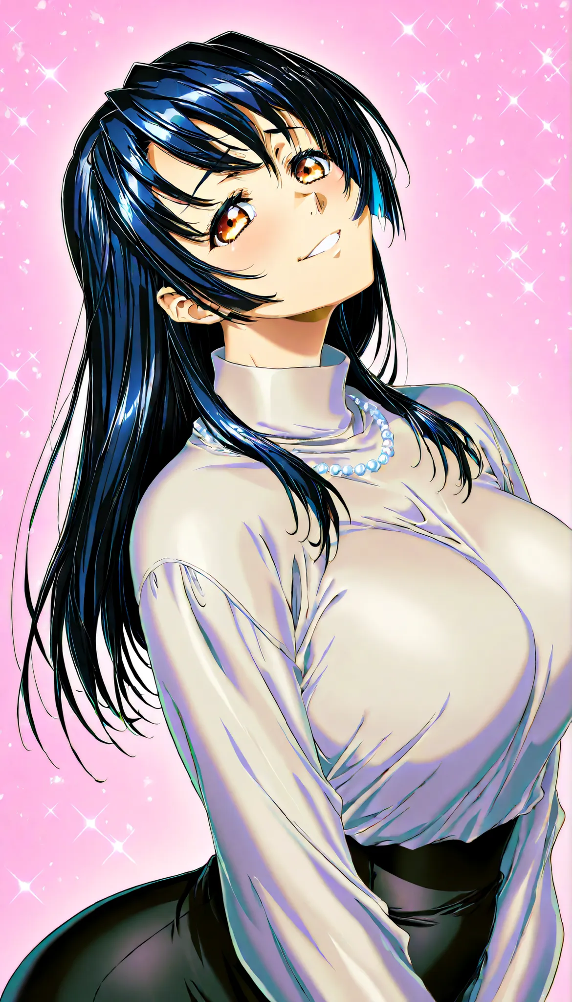 (Yokota Mamoru style),masterpiece, Highest Quality, newest, high definition, 1 girl, ,Line of Motion,very straight nose, slim,Narrow Face,perfect nose,stare at the viewers,charming smile、(face up:1.4),surrounded by wedges、Mature Woman、anime、mother 、40 year...