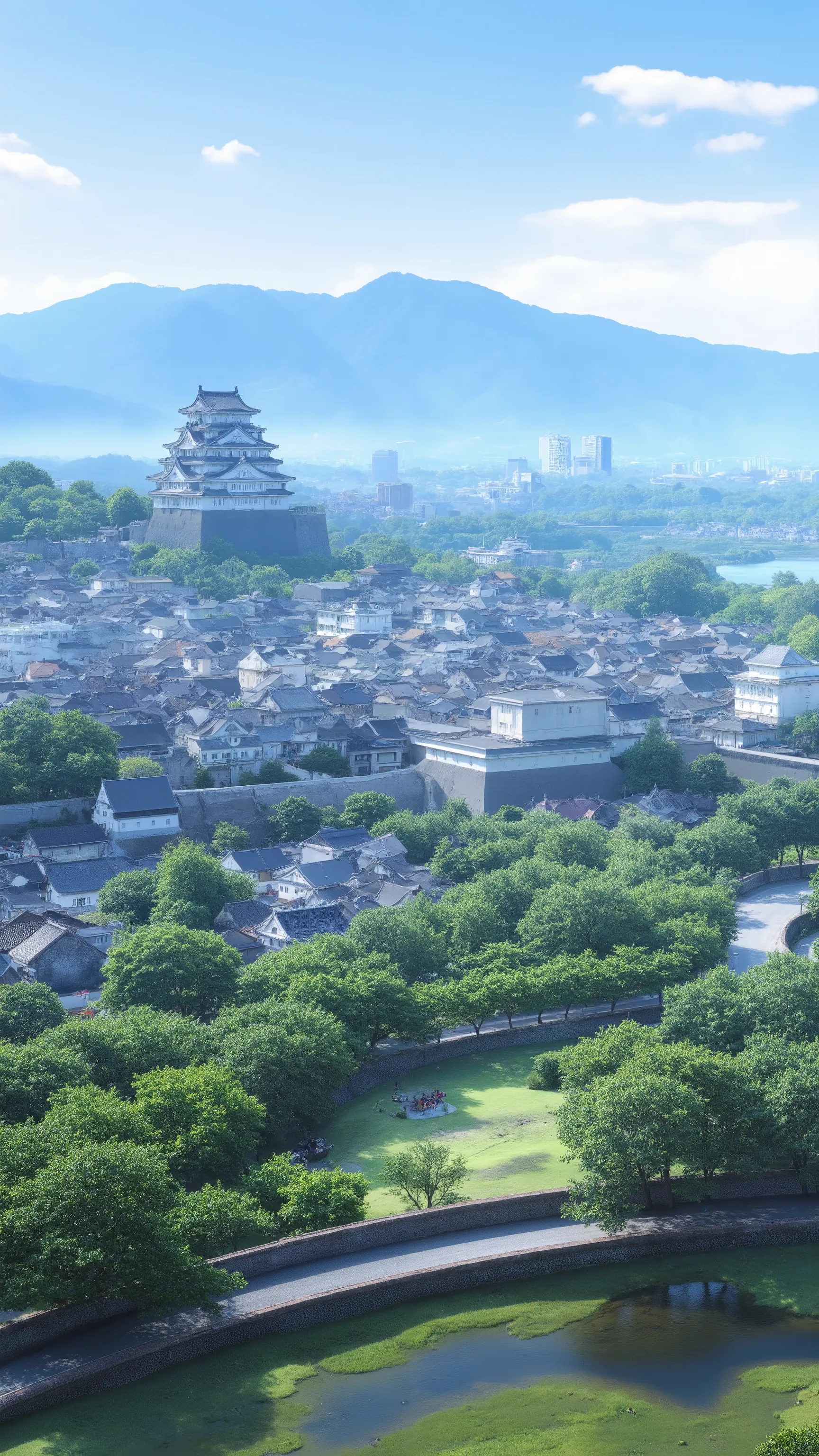 high res images、( Japanese Castle)Photos of Himeji Castle in Hyogo Prefecture、絵のように美しいMountainと街並みの背景、Digital Images 、A high-resolution white shining castle、 Dreamy Castle 、非常に詳細なDigital Images 、High Resolution Digital Paint、(Castle Town Scenery)View fr...