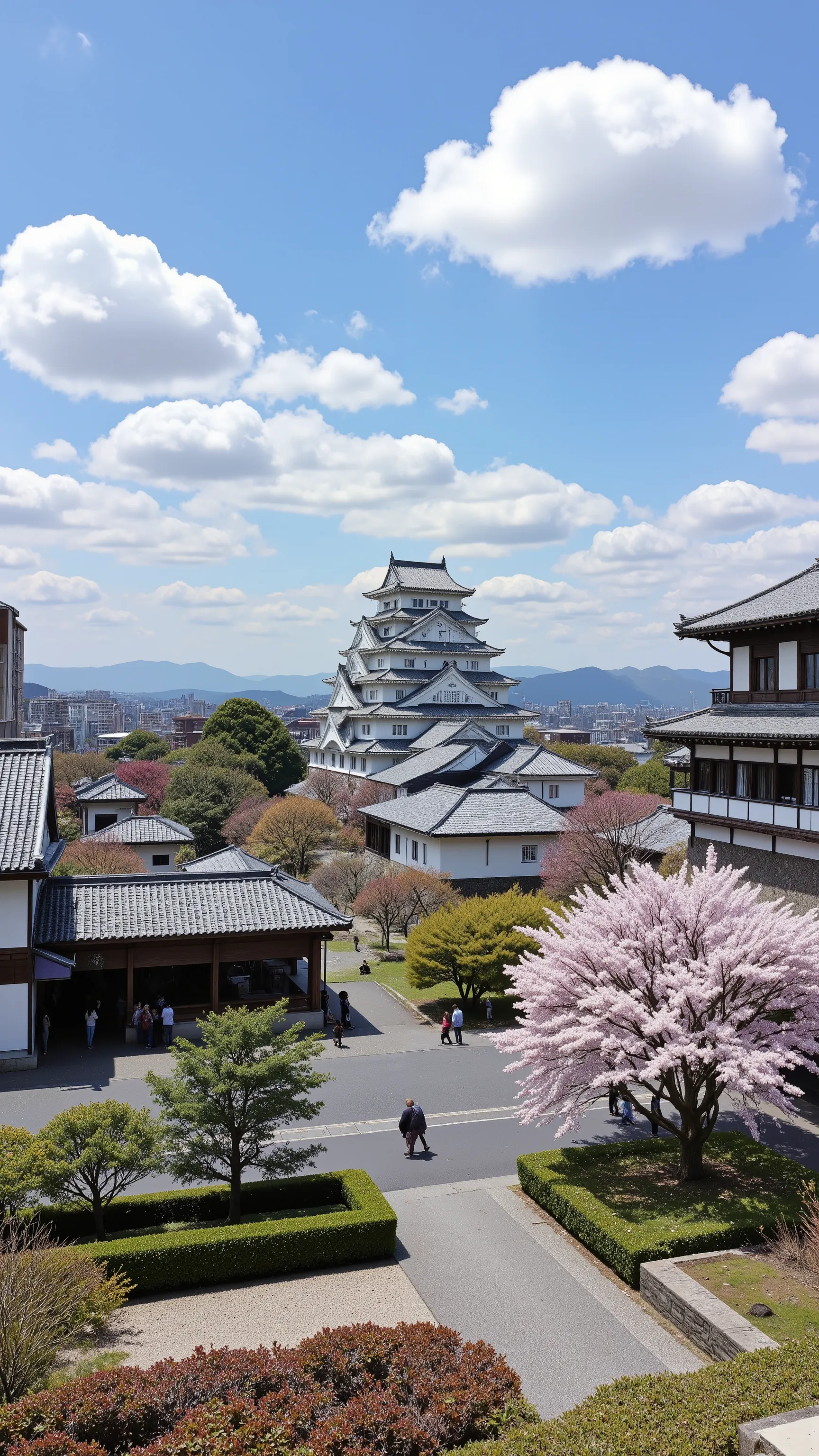 high res images、( Japanese Castle)Ninomaru and Sannomaru on large grounds、cherry tree々や花のPhotos of Himeji Castle in Hyogo Prefecture、picturesque cityscape background、Digital Images 、A high-resolution white shining castle、 Dreamy Castle 、Highly detailed ...
