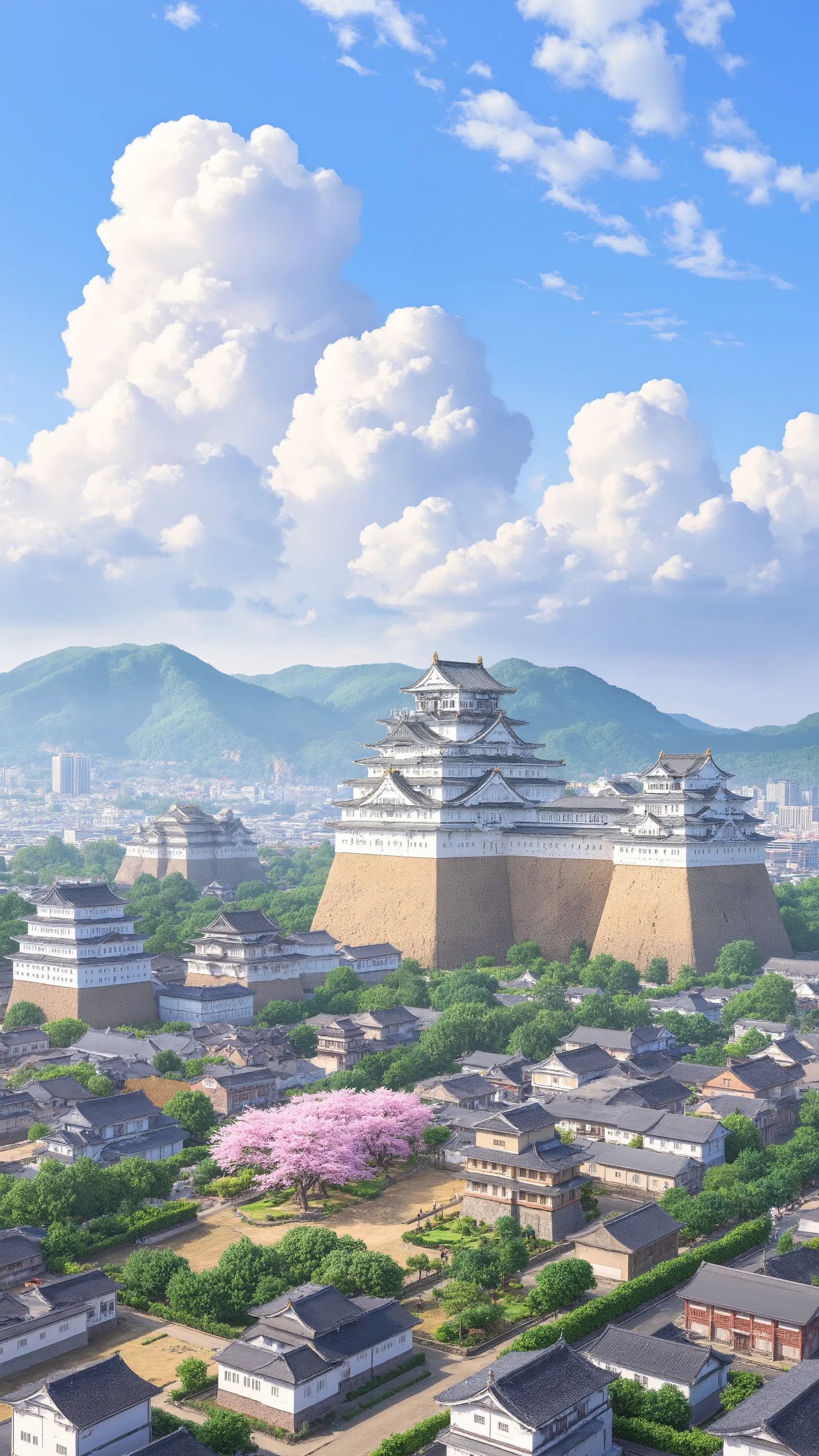 high res images、( Japanese Castle)Ninomaru and Sannomaru on large grounds、cherry tree々や花のPhotos of Himeji Castle in Hyogo Prefecture、picturesque cityscape background、Digital Images 、A high-resolution white shining castle、 Dreamy Castle 、Highly detailed ...