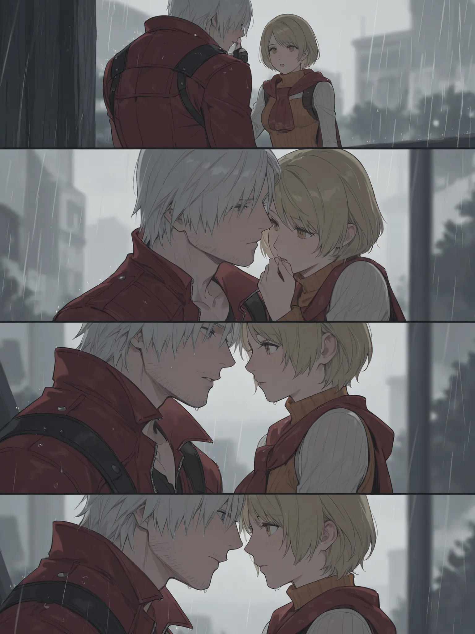 Dante from devil may cry and Ashley Graham from resident evil 4 , Rain, Couple, cute