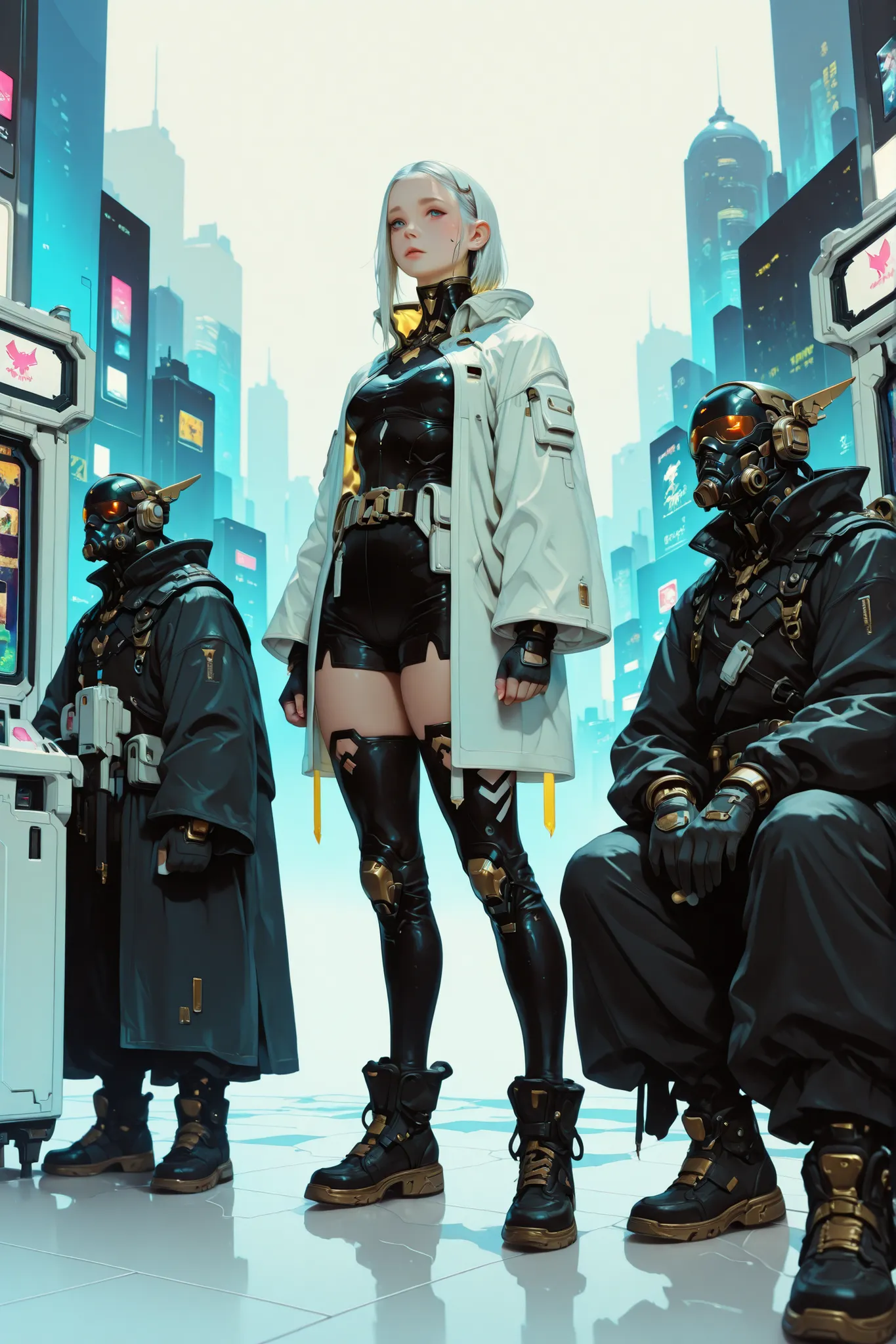 A beautiful white card game card (((with cyberpunk fantasy edges))), with a beautiful warrior printed in the Final Fantasy aesthetic and style.