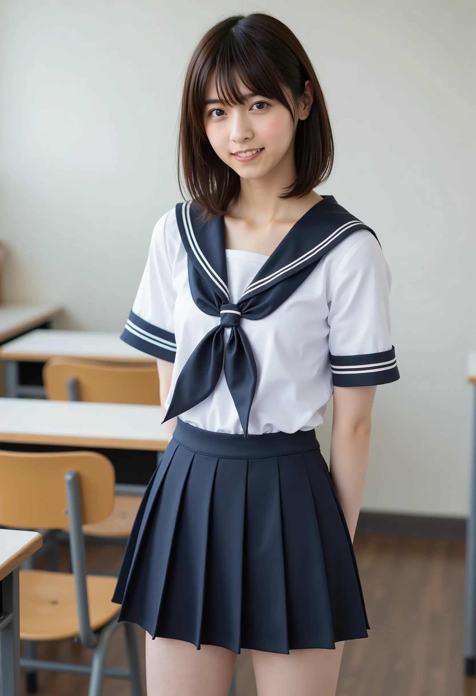 score_9,score_8_ up,score_7_ up, Ultra Details, absolute resolution, 32K,masterpiece, Highest Quality , Super High Definition, cowboy shot, beautiful Japanese girl, (slender Japanese woman: 1.1), cute face, skinny girl, thin waist, black hair, medium bob ...