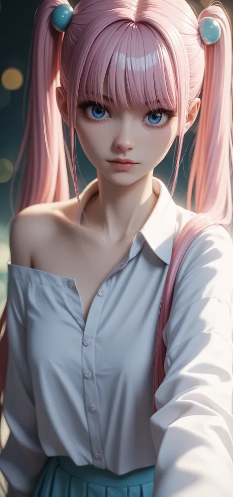 (masterpiece, best quality, 8k wallpaper, hires, intricate details), (soft lighting, studio shot, simple background, dynamic angle, bokeh background, rating_explicit, pov, standing), (1girl, solo, ouka shiunji, long hair, bangs, blue eyes, hair ornament, t...