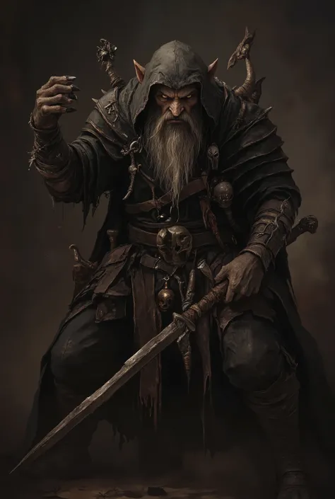 detailed portrait of a male thief with rugged and weathered facial features, cunning expression, thin and lithe posture, sneaking stealthily, wearing worn and tattered thief's clothing, anthr0dnd, Gul'dan, dark fantasy character, 8K, photorealistic, master...