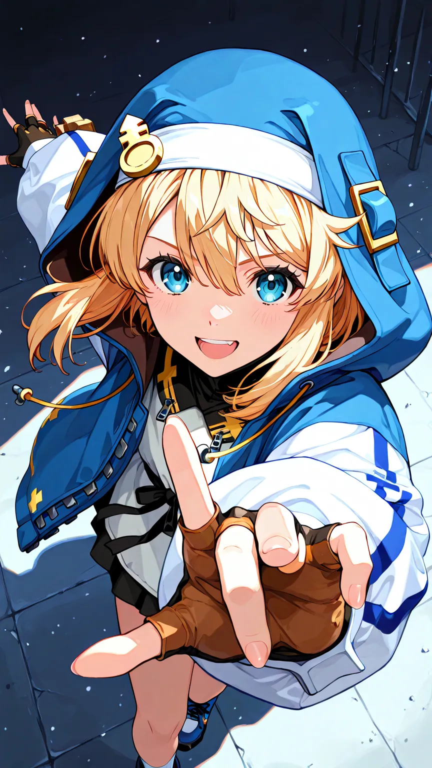(very aesthetic),Bridget,1girl,blonde hair,green eyes,hood,fingerless gloves,BREAK (active pose:1.2),close one eye,piece,:D,(High Angle:1.2),(Rim lighting),dynamic shadows,BREAK (God's miracle masterpiece:1.2,BREAK Best high quality,high quality:1.2, Unity 8k  )