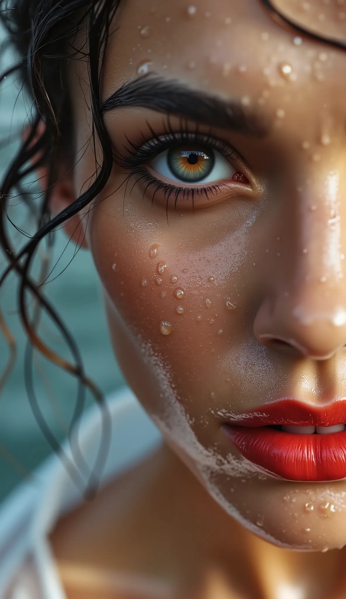 Realistic (photorealistic Realism), (high resolution), ((intricately detailed digital art)), professional photography a cute 1 slavic female, European, (ultra realistic texture details: velvety skin, hair),((close-up of her eyes:1.4)),((sharp focus, no blu...