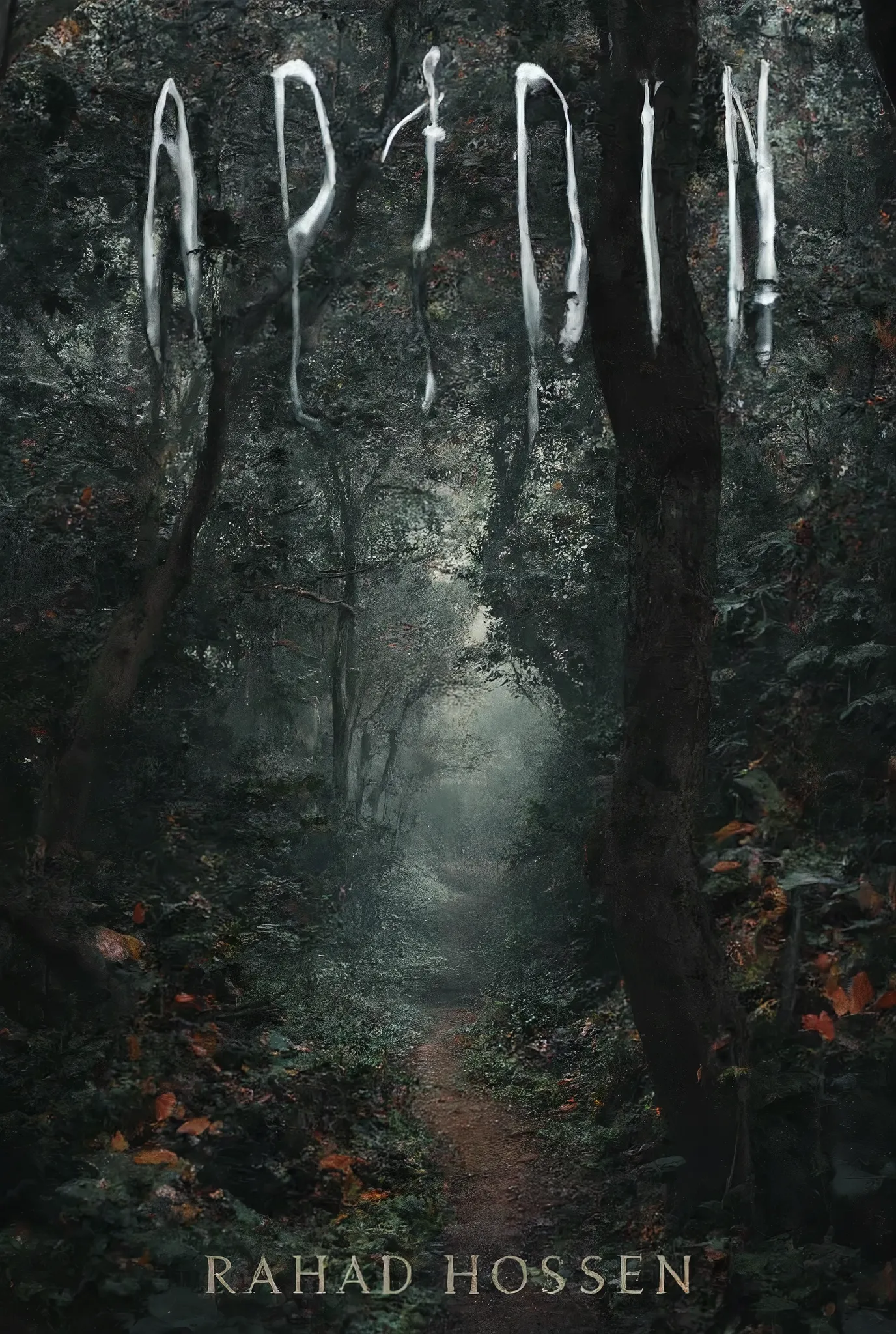 Make a book cover.It's a horror adventure story book.The book name is "ABEDIN".
The cover must have:
1. Book name 'ABEDIN'
2. Writer name "Rahad Hossen"
3. A Dark creepy forest
4. A road in the center of the forest
