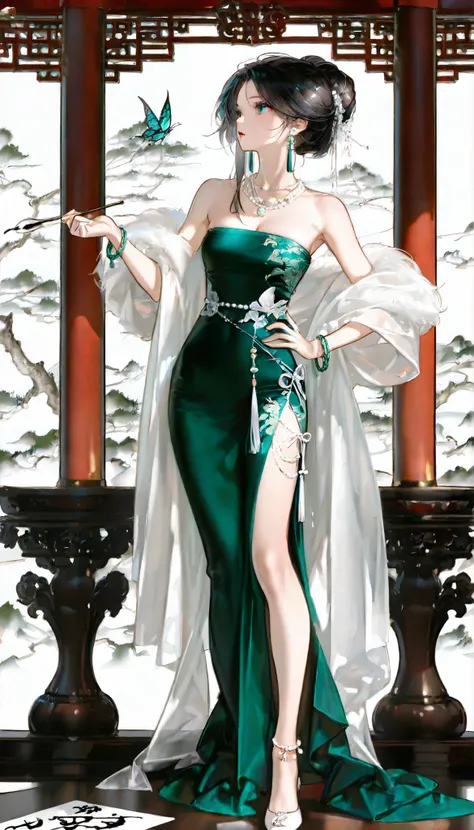 (masterpiece:1,2),best quality,masterpiece,highres,original,extremely detailed wallpaper,perfect lighting,(extremely detailed CG:1.2),drawing,paintbrush,xinguofeng,fashion,chinese wind,chinese painting and calligraphy,white background,xinguofeng,fashion,ch...