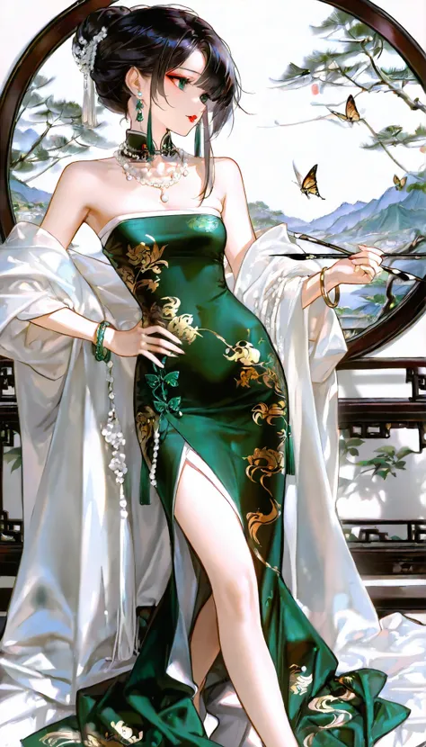 (masterpiece:1,2),best quality,masterpiece,highres,original,extremely detailed wallpaper,perfect lighting,(extremely detailed CG:1.2),drawing,paintbrush,xinguofeng,fashion,chinese wind,chinese painting and calligraphy,white background,xinguofeng,fashion,ch...