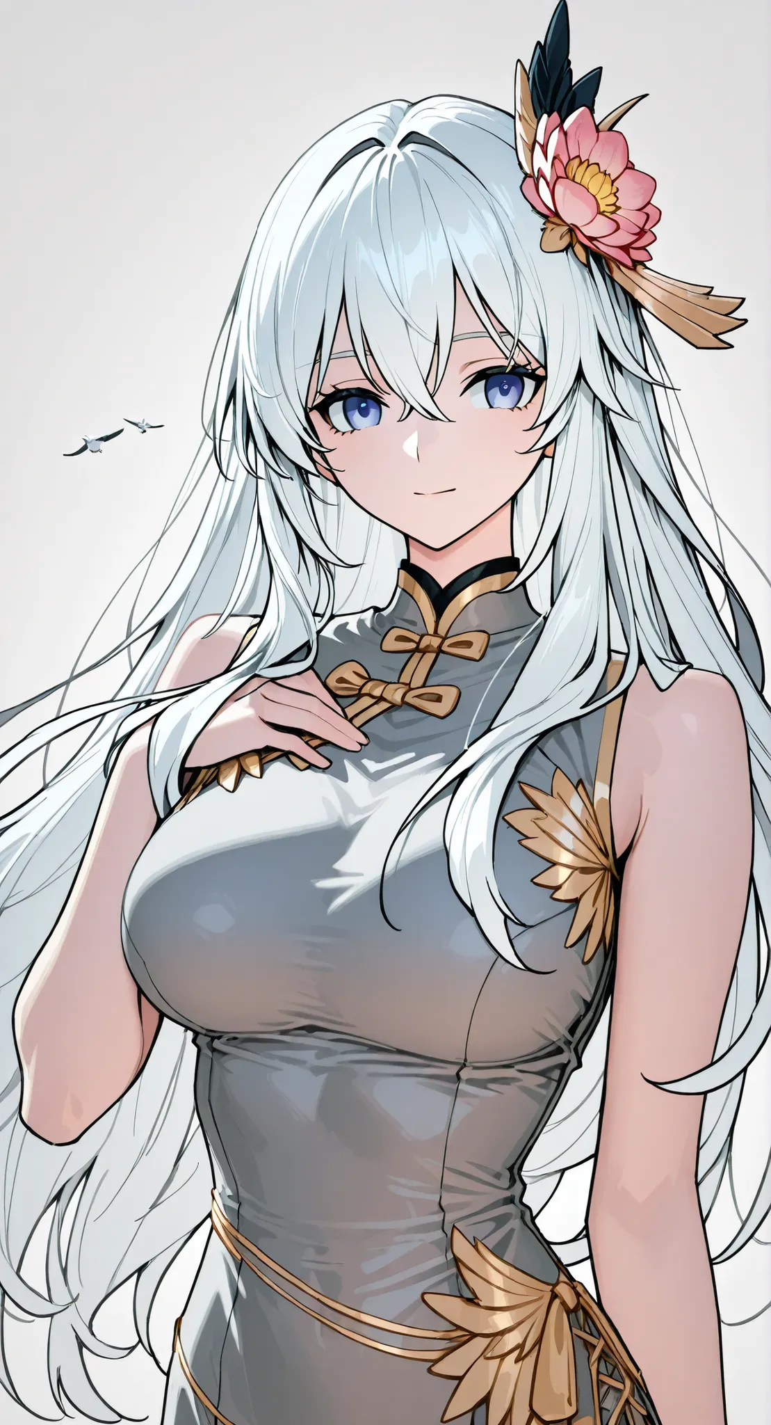 anime girl Picture of a woman with long white hair and a flower in her hair, Gray Hairの deity, Anime Goddess, Gray Hairの, Gray Hairの lady, Gray Hair, Portrait of a girl in the Knights of the Zodiac, Haise Jinyao, Genshin、Keking, White fox,  Full Body Senxi...