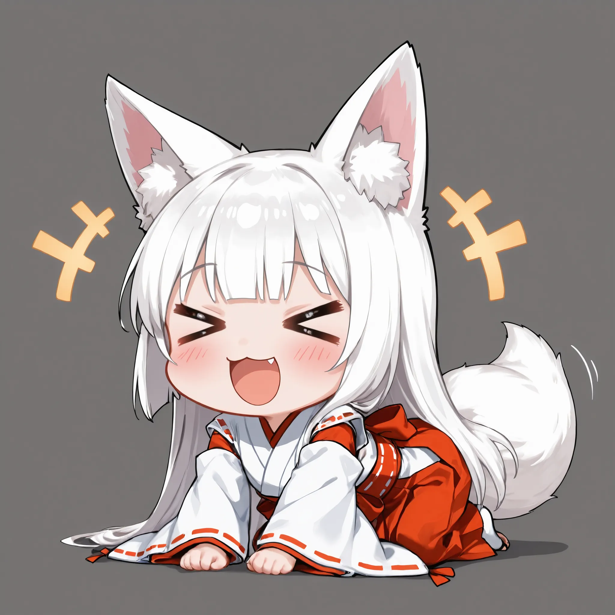 ((Masterpiece)),((best quality)),((incredibly absurdres)),((8K)),(semi realistic),
1 (chibi girl) ,(anime chibi),solo,minigirl,white hair,long hair,straight hair,baby face,cute,kawaii,(white fox ears),(white fox tail),big eyes,
(miko),Maiden miko outfit,...