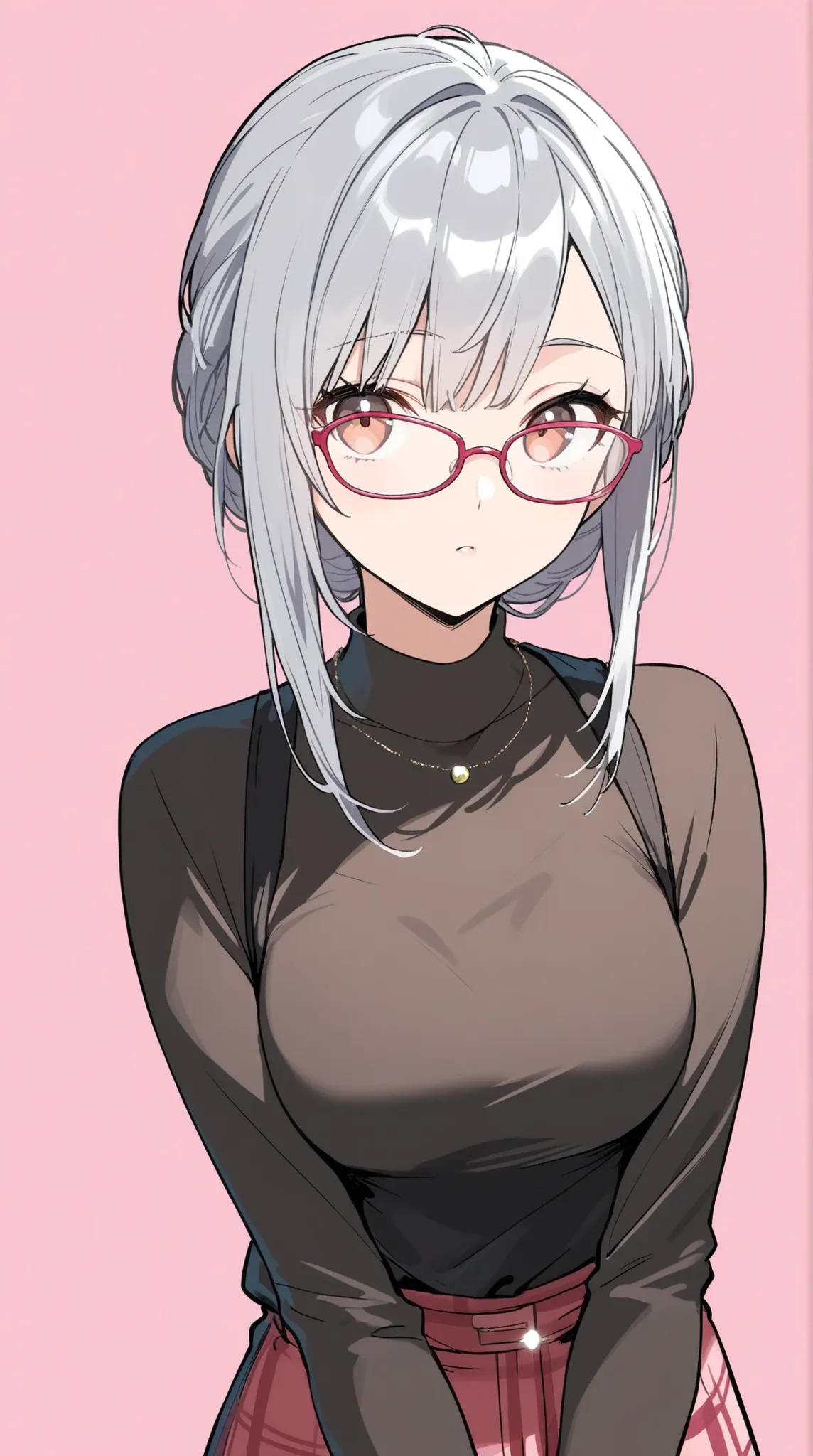 female,  fashionable glasses, Reworked silver hair, 