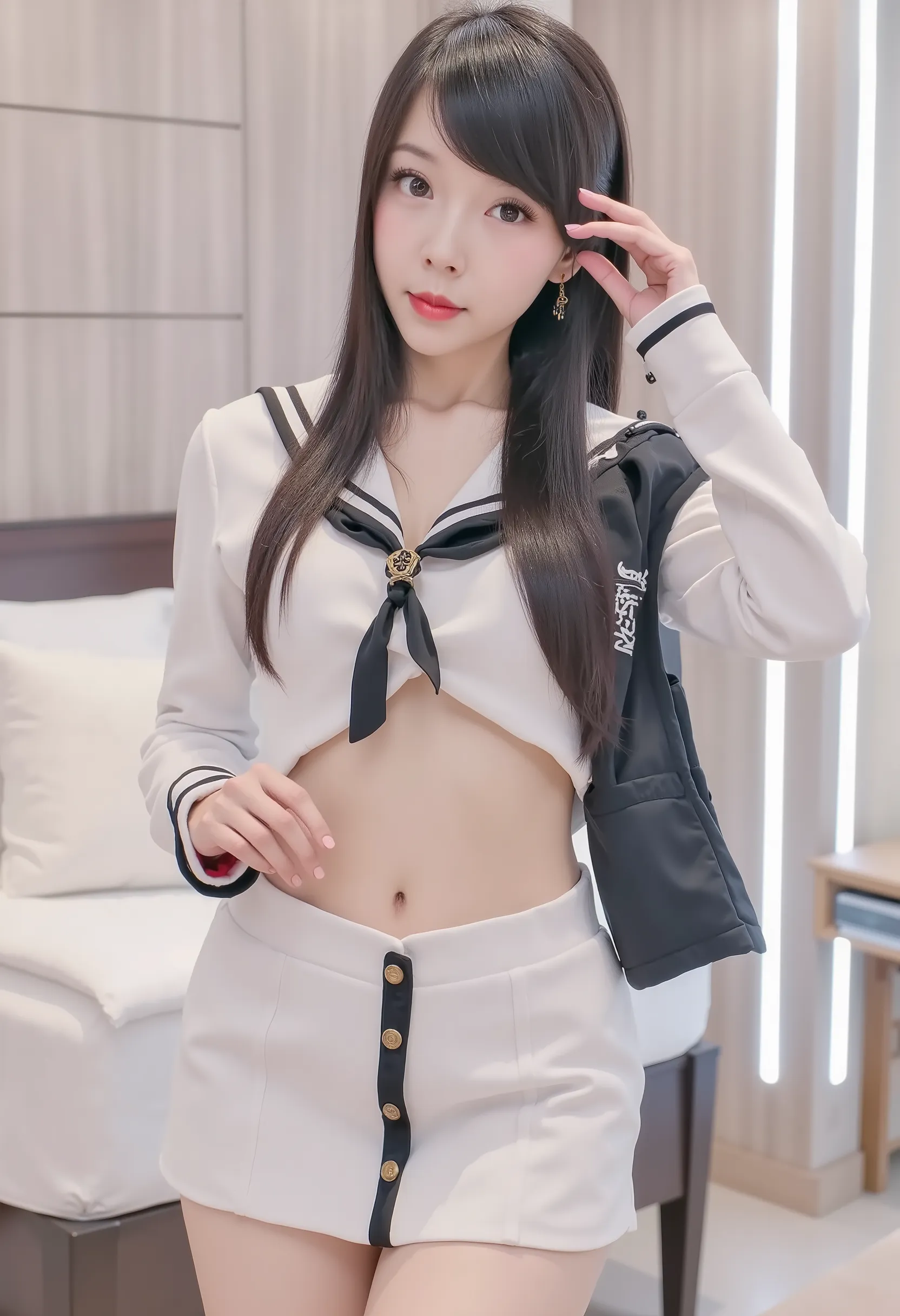 Abdominal muscles、beauties、sailor suit、 skirt、Exposed buttocks