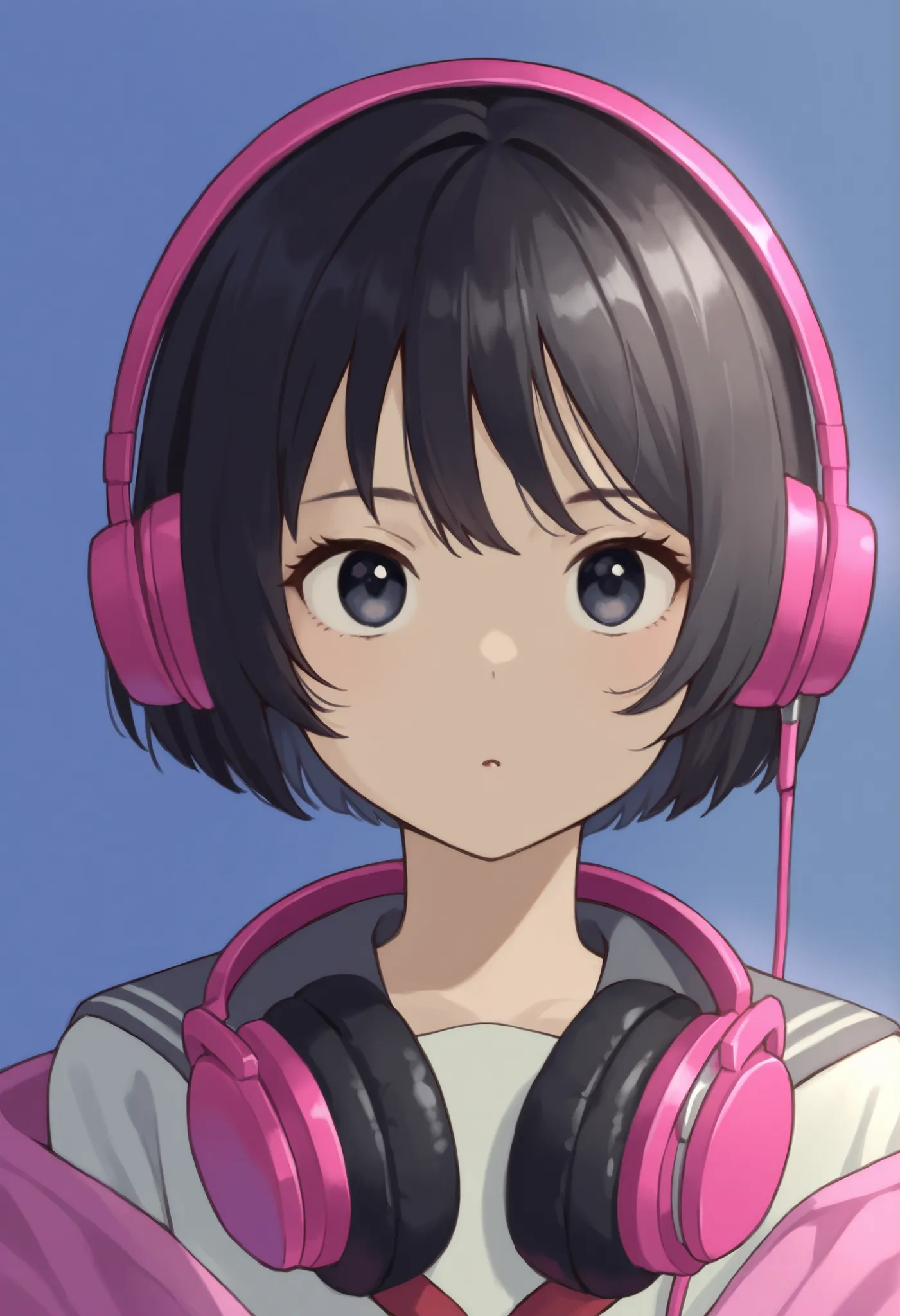 headphones、black hair、short hair、Pop Color、POSCA、front、girl