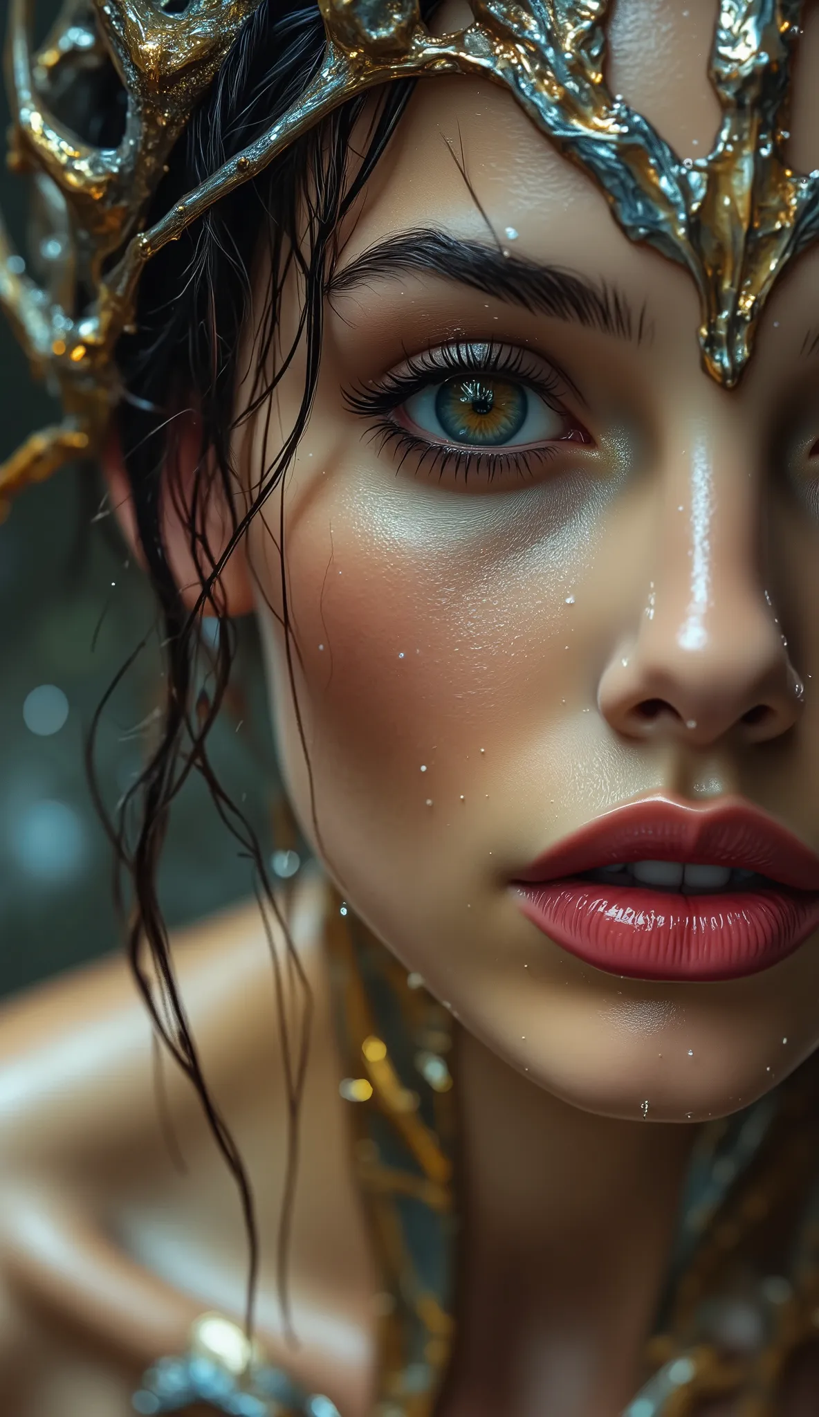 A captivating portrait of a humanoid figure with intricate dragon-like features and a metallic, shimmering exoskeleton. The character is elegantly posed, holding a glass of amber liquid, indicating a blend of sophistication and otherworldliness. Soft, ethe...
