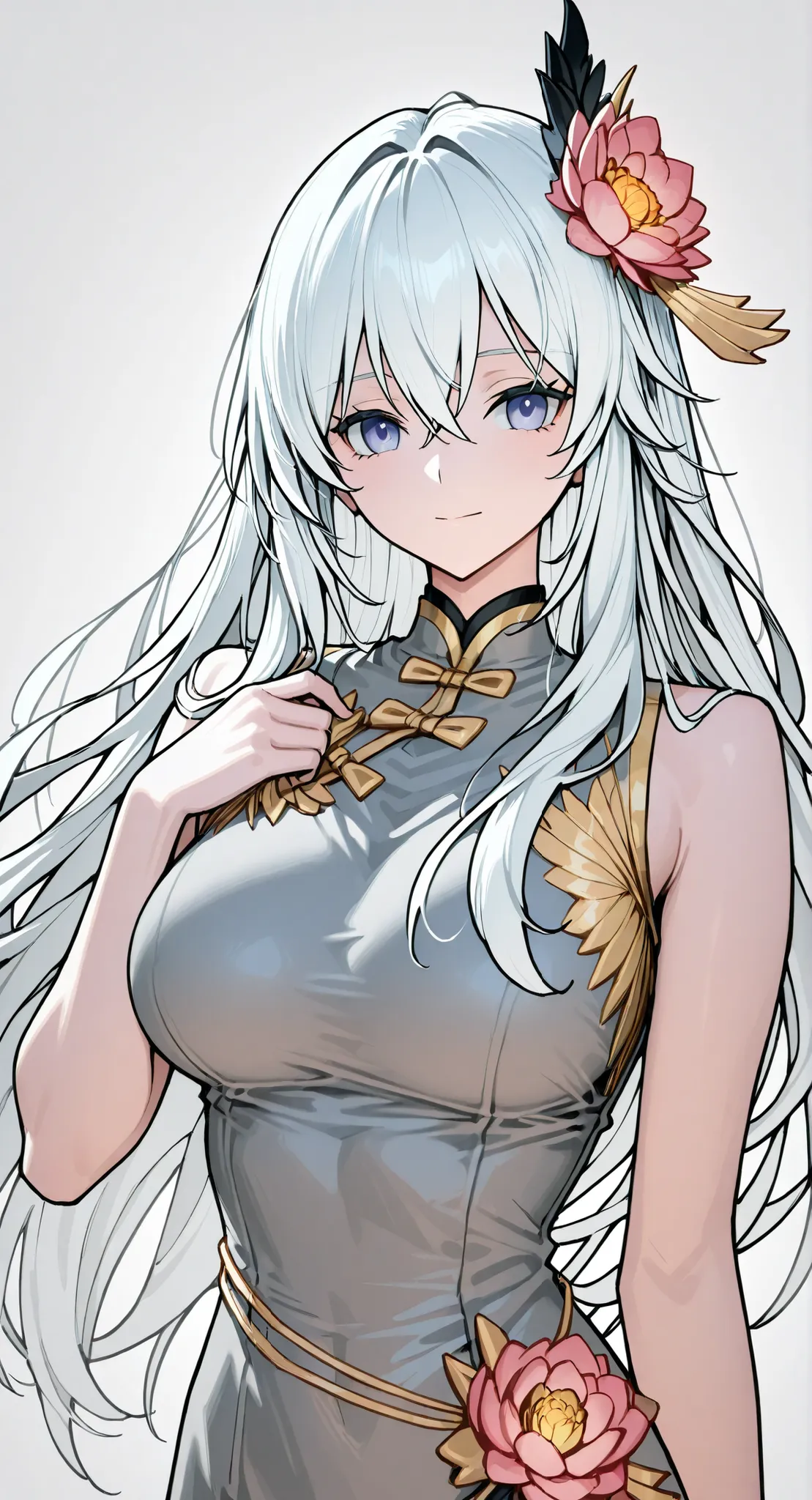 anime girl Picture of a woman with long white hair and a flower in her hair, Gray Hairの deity, Anime Goddess, Gray Hairの, Gray Hairの lady, Gray Hair, Portrait of a girl in the Knights of the Zodiac, Haise Jinyao, Genshin、Keking, Full Body Senxia , Female A...