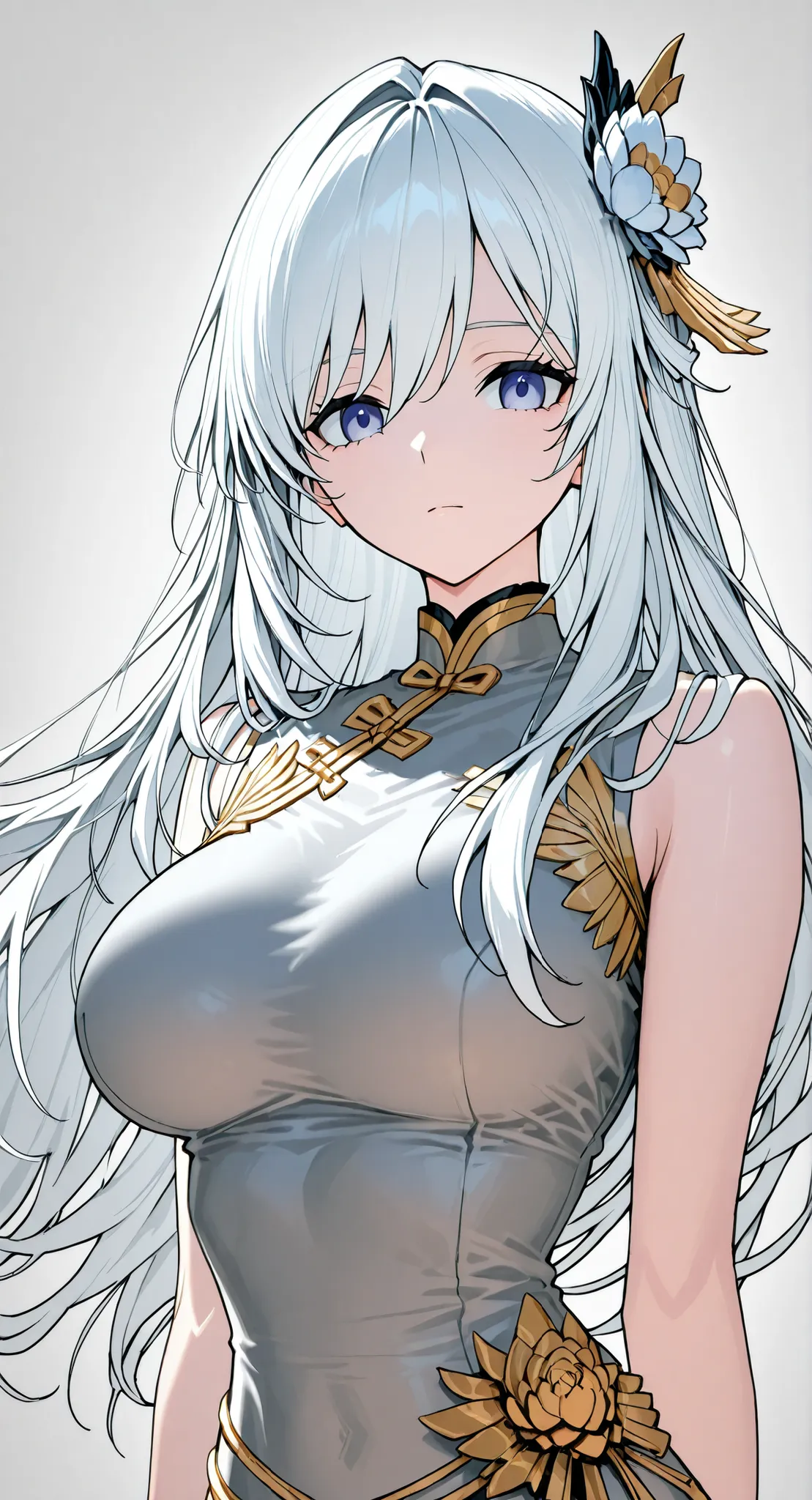 anime girl Picture of a woman with long white hair and a flower in her hair, Gray Hairの deity, Anime Goddess, Gray Hairの, Gray Hairの lady, Gray Hair, Portrait of a girl in the Knights of the Zodiac, Haise Jinyao, Genshin、Keking,  Full Body Senxia , Female ...