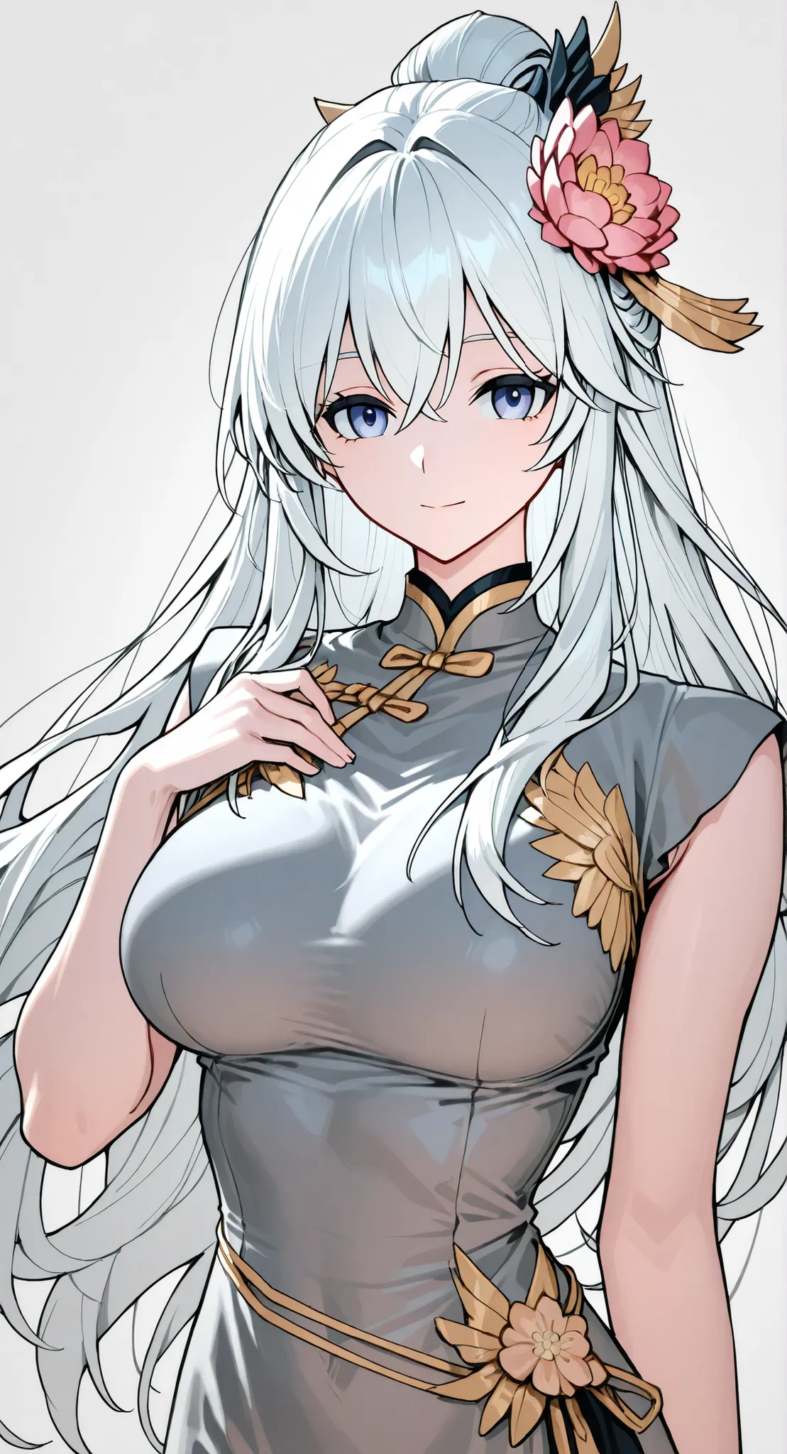anime girl Picture of a woman with long white hair and a flower in her hair, Gray Hairの deity, Anime Goddess, Gray Hairの, Gray Hairの lady, Gray Hair, Portrait of a girl in the Knights of the Zodiac, Haise Jinyao, Genshin、Keking,  Full Body Senxia , Female ...