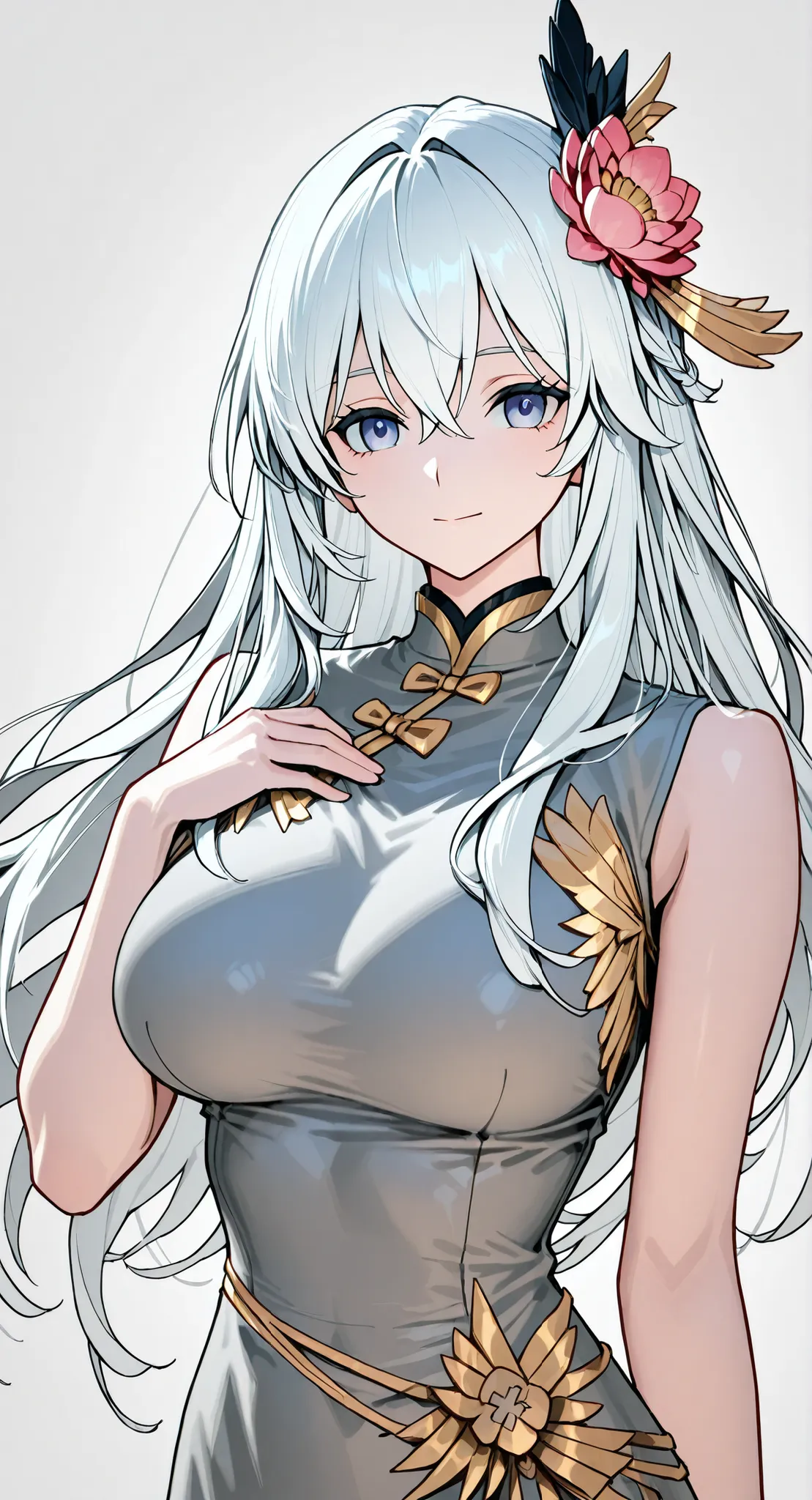 anime girl Picture of a woman with long white hair and a flower in her hair, Gray Hairの deity, Anime Goddess, Gray Hairの, Gray Hairの lady, Gray Hair, Portrait of a girl in the Knights of the Zodiac, Haise Jinyao, Genshin、Keking,  Full Body Senxia , Female ...