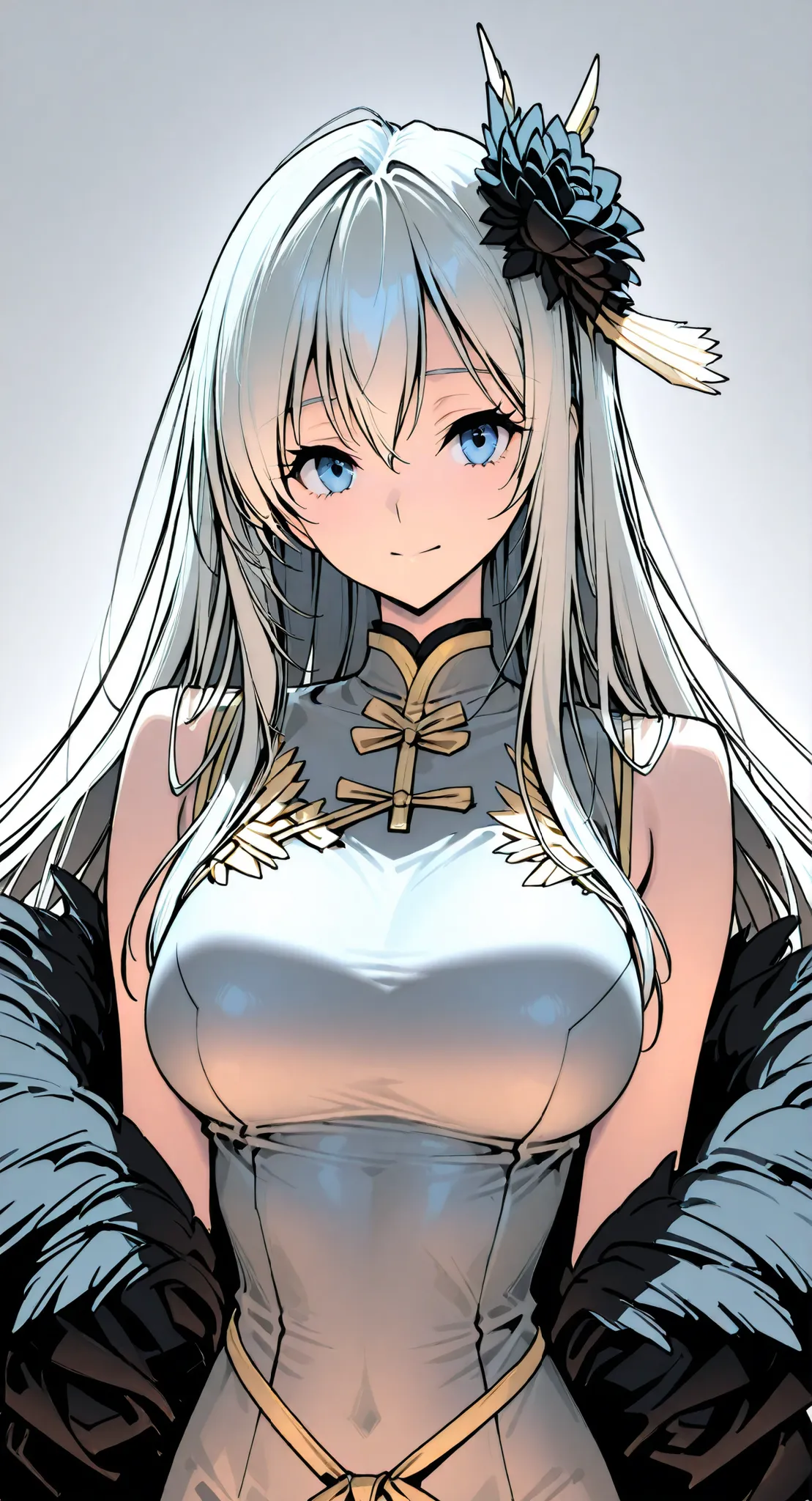anime girl Picture of a woman with long white hair and a flower in her hair, Gray Hairの deity, Gray Hairの, Gray Hair, Gray Hairの lady, perfect Gray Hairの girl, elements and, Picture of a woman with long white hair, Anime Goddess, Portrait of a girl in the ...