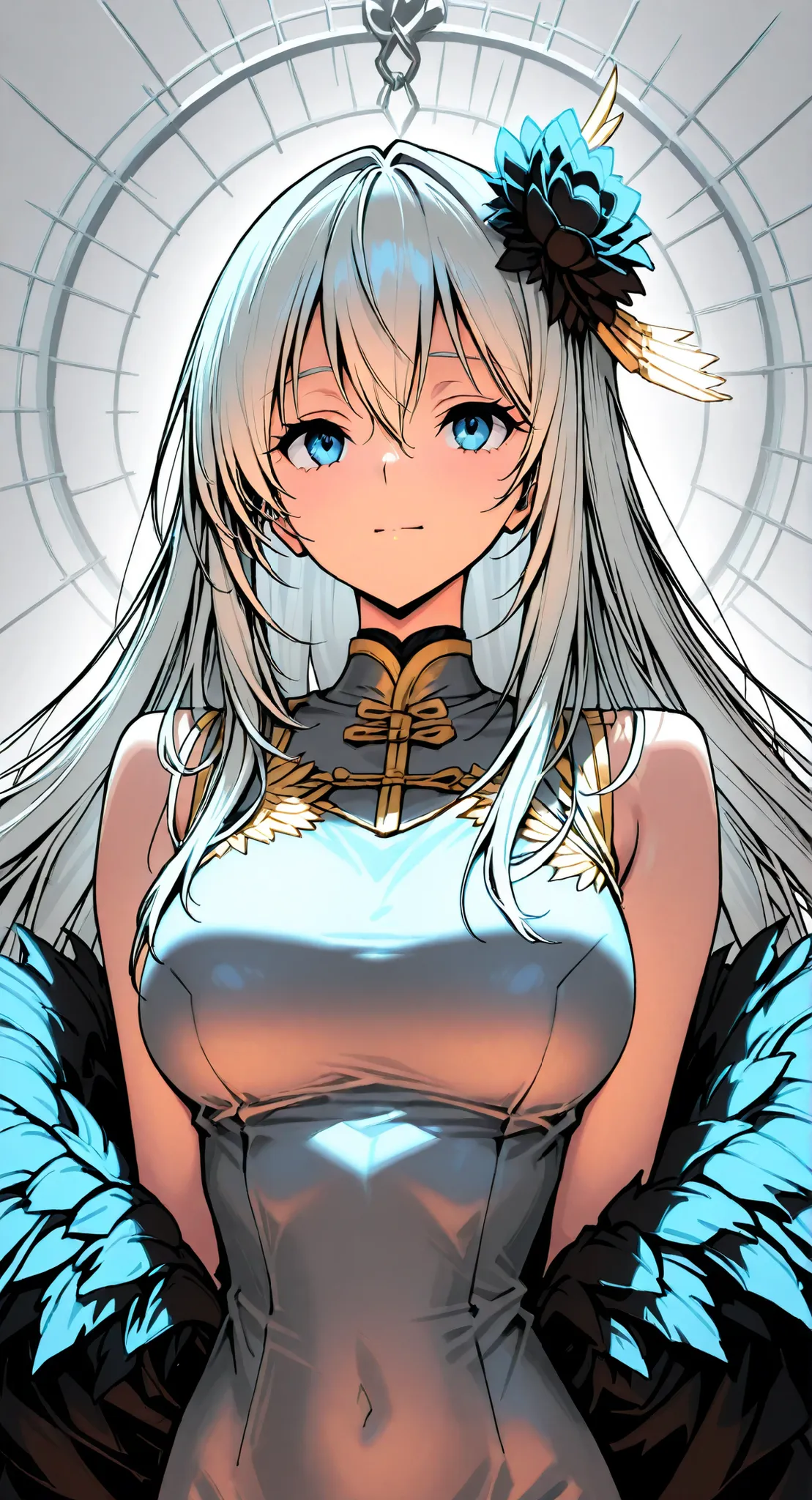 anime girl Picture of a woman with long white hair and a flower in her hair, Gray Hairの deity, Gray Hairの, Gray Hair, Gray Hairの lady, perfect Gray Hairの girl, elements and, Picture of a woman with long white hair, Anime Goddess, Portrait of a girl in the ...
