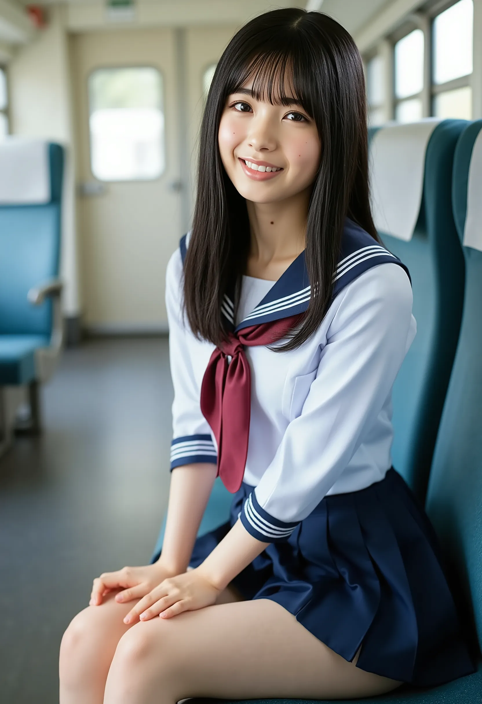 score_9,score_8_ up,score_7_ up, Ultra Details, absolute resolution, 32K,masterpiece, Highest Quality , Super High Definition, cowboy shot, beautiful Japanese girl, black hair, long hair, (Short-sleeved sailor suit worn by Japanese high school girls:1.2), ...