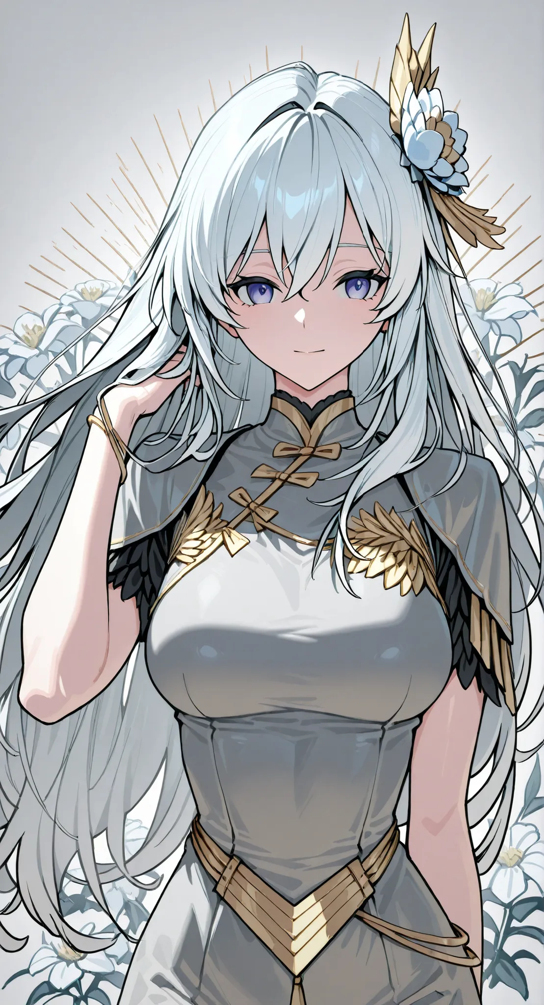 anime girl Picture of a woman with long white hair and a flower in her hair, Gray Hairの deity, Anime Goddess, Gray Hairの, Gray Hairの lady, Gray Hair, Portrait of a girl in the Knights of the Zodiac, Haise Jinyao, Genshin、Keking,  Full Body Senxia , Female ...