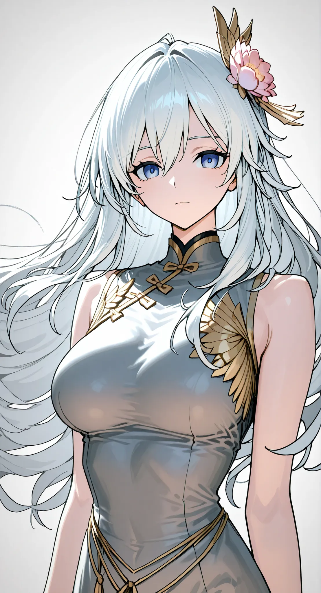 anime girl Picture of a woman with long white hair and a flower in her hair, Gray Hairの deity, Anime Goddess, Gray Hairの, Gray Hairの lady, Gray Hair, Portrait of a girl in the Knights of the Zodiac, Haise Jinyao, Genshin、Keking,  Full Body Senxia , Female ...