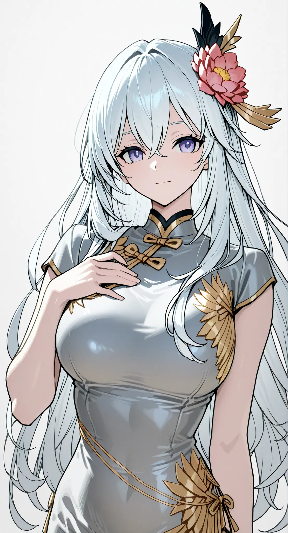 anime girl Picture of a woman with long white hair and a flower in her hair, Gray Hairの deity, Anime Goddess, Gray Hairの, Gray Hairの lady, Gray Hair, Portrait of a girl in the Knights of the Zodiac, Haise Jinyao, Genshin、Keking, White fox,  Full Body Senxi...