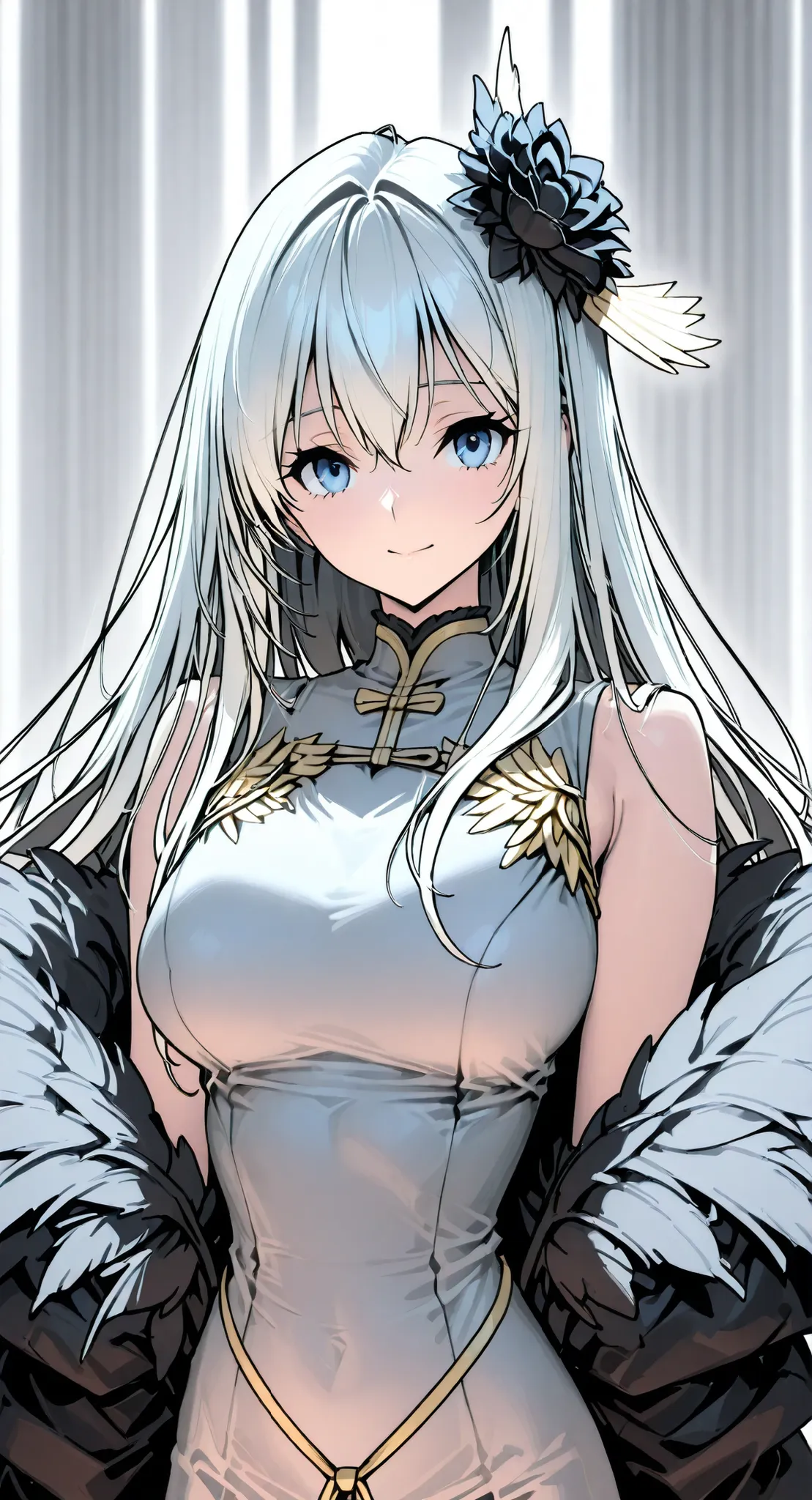 anime girl Picture of a woman with long white hair and a flower in her hair, Gray Hairの deity, Gray Hairの, Gray Hair, Gray Hairの lady, perfect Gray Hairの girl, elements and, Picture of a woman with long white hair, Anime Goddess, Portrait of a girl in the ...