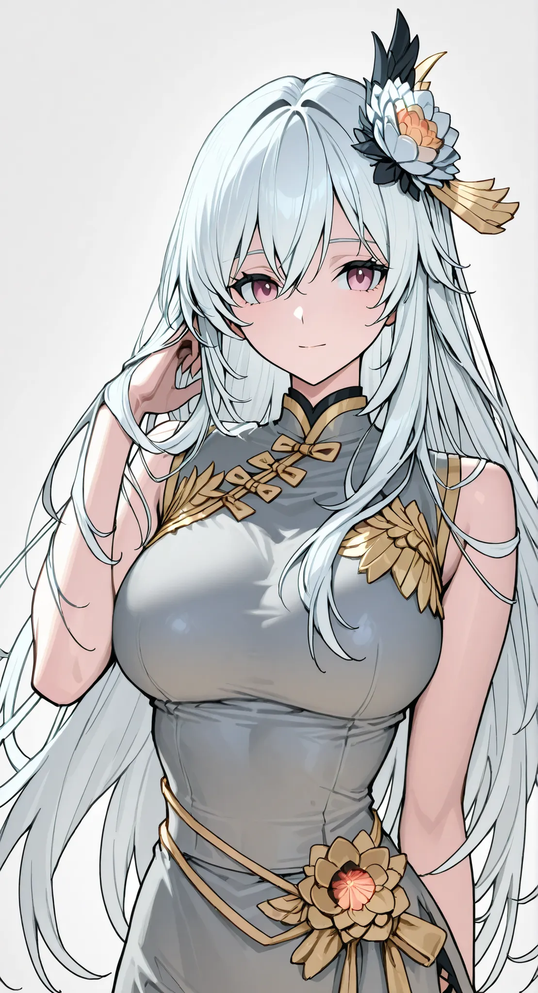anime girl Picture of a woman with long white hair and a flower in her hair, Gray Hairの deity, Anime Goddess, Gray Hairの, Gray Hairの lady, Gray Hair, Portrait of a girl in the Knights of the Zodiac, Haise Jinyao, Genshin、Keking,  Full Body Senxia , Female ...