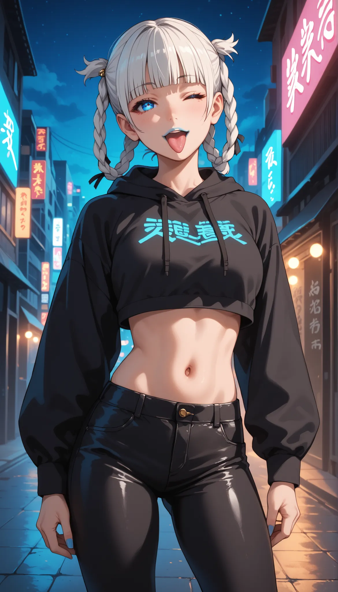 Score_9, score_8_up, score_7_up, score_6_up, source_anime, rating:general, 1girl, kirari momobami, white hair, braided hair (ring braids in hair), blunt bangs, blue eyes, Sanpaku eyes, pale skin, round face, cute face, slender build, medium sized breasts, ...