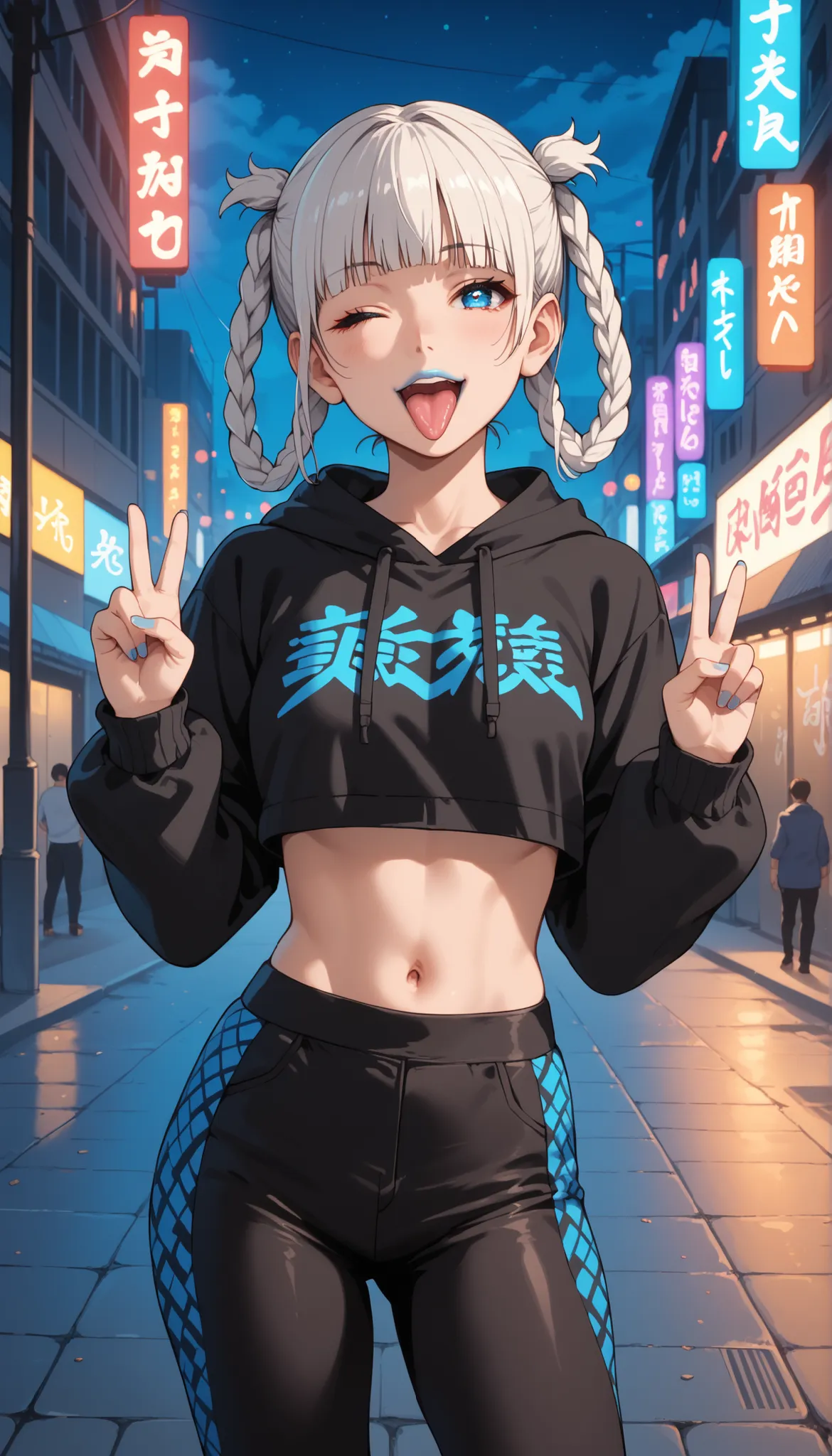 Score_9, score_8_up, score_7_up, score_6_up, source_anime, rating:general, 1girl, kirari momobami, white hair, braided hair (ring braids in hair), blunt bangs, blue eyes, Sanpaku eyes, pale skin, round face, cute face, slender build, medium sized breasts, ...