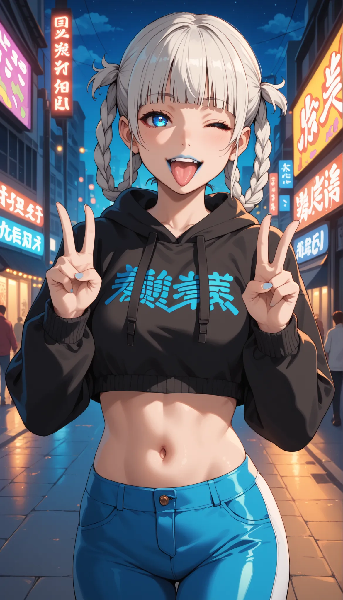 Score_9, score_8_up, score_7_up, score_6_up, source_anime, rating:general, 1girl, kirari momobami, white hair, braided hair (ring braids in hair), blunt bangs, blue eyes, Sanpaku eyes, pale skin, round face, cute face, slender build, medium sized breasts, ...