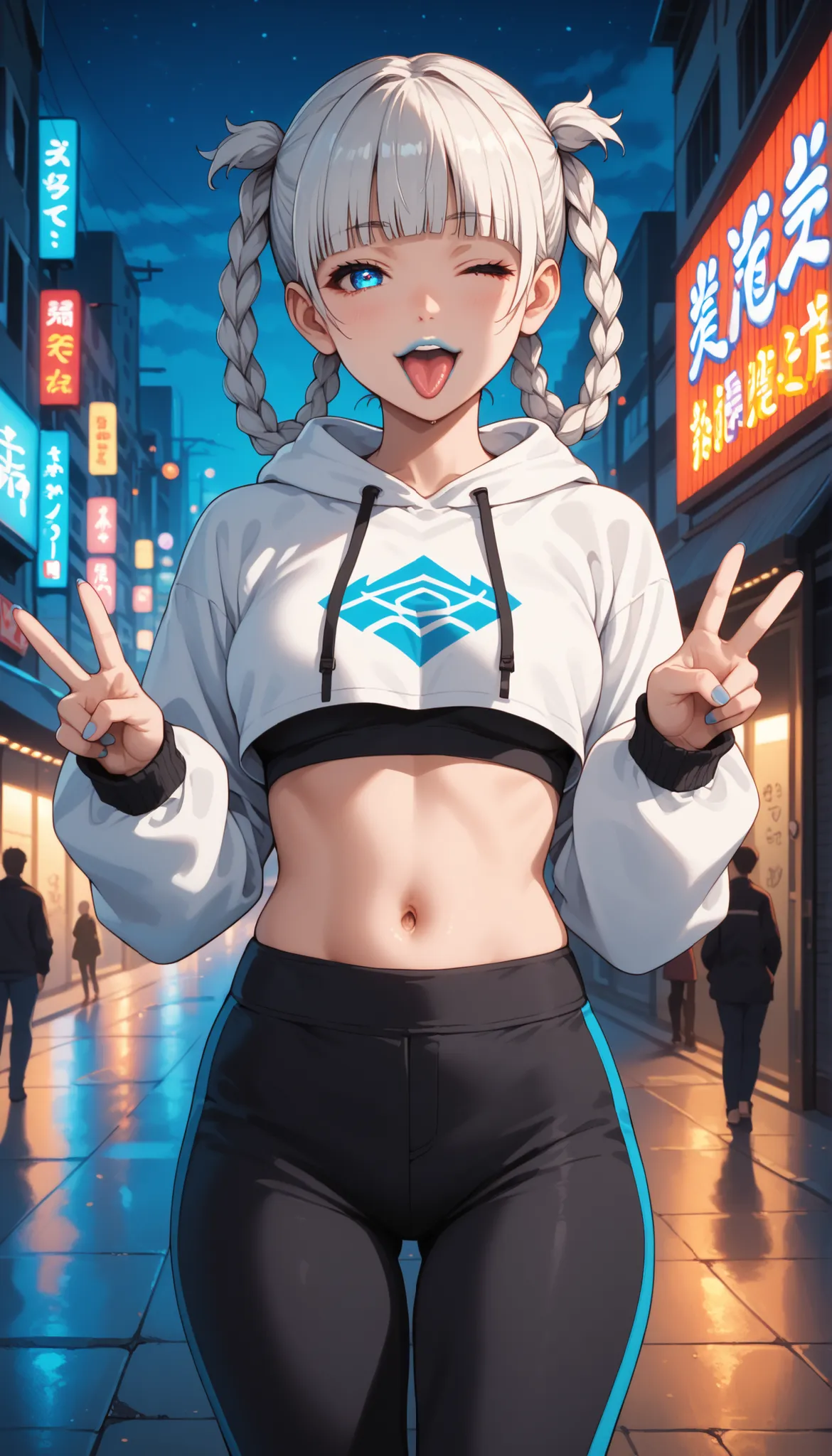 Score_9, score_8_up, score_7_up, score_6_up, source_anime, rating:general, 1girl, kirari momobami, white hair, braided hair (ring braids in hair), blunt bangs, blue eyes, Sanpaku eyes, pale skin, round face, cute face, slender build, medium sized breasts, ...
