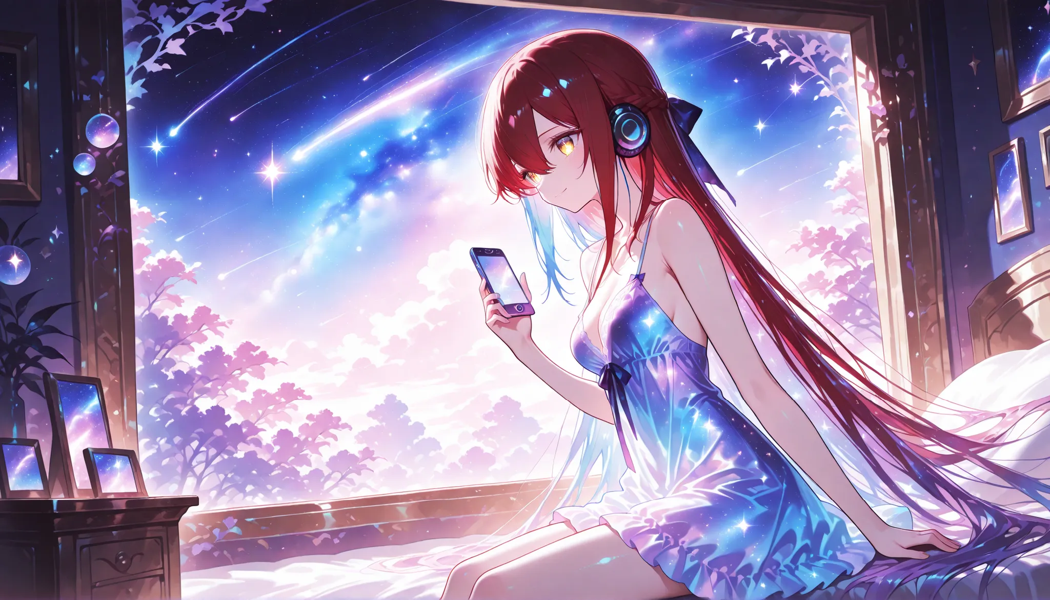 score_9, score_8_up, score_7_up,high resolution, source_anime, absurd_res, 1 girl , golden eyes , very long hair , long sidelocks, red hair ,half updo, petite , very cute , beautiful ,Straight hair, cool, handsome, hair between eyes, sexy, medium breasts, ...