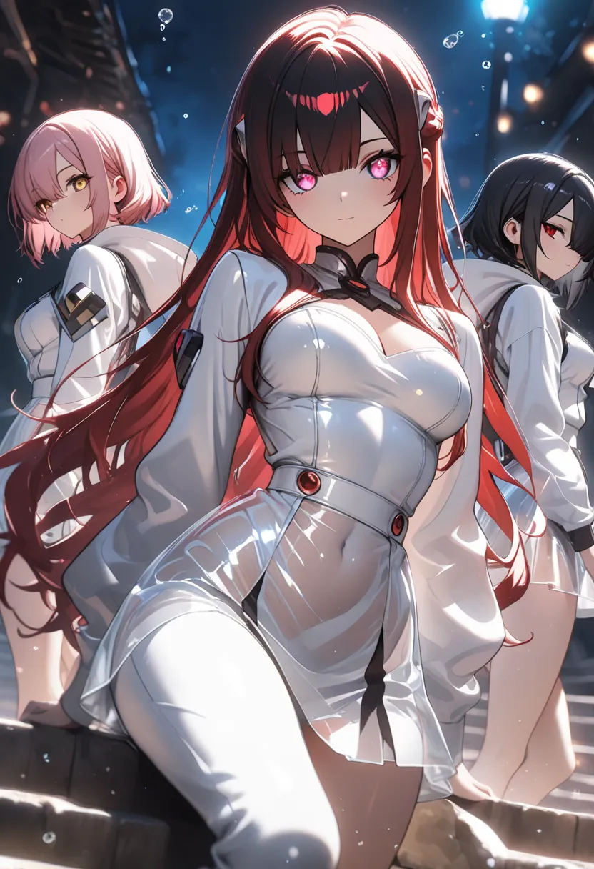 3 girls, multiple girls, multiple focus BREAK 
[1 girl, Lilli, violet eyes, light pink hair, short hair, cool, beautiful, medium breast, very cute, lovely, kawaii] BREAK [1 girl , ShanRyu, golden eyes , very long hair , long sidelocks, red hair ,half updo,...