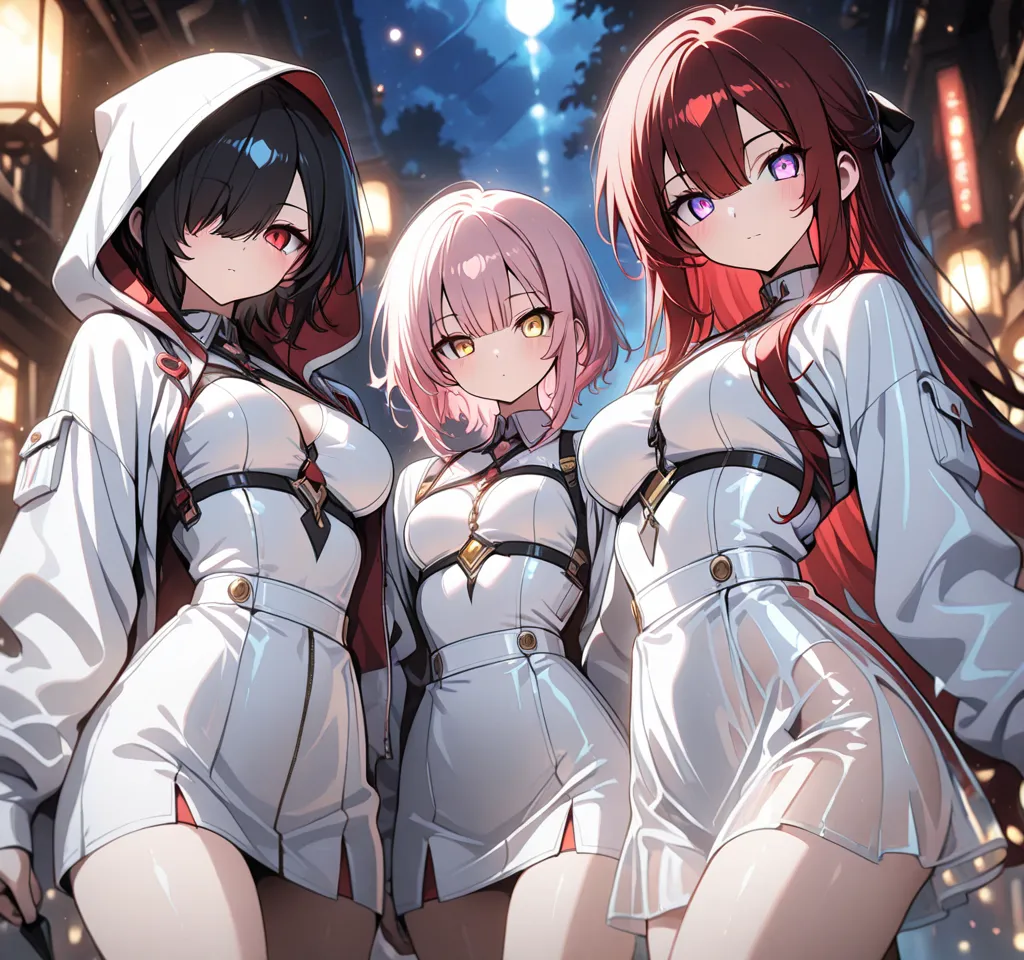 3 girls, multiple girls, multiple focus, side by side BREAK 
[1 girl, Lilli, violet eyes, light pink hair, short hair, cool, beautiful, medium breast, very cute, lovely, kawaii] BREAK [1 girl , ShanRyu, golden eyes , very long hair , long sidelocks, red ha...