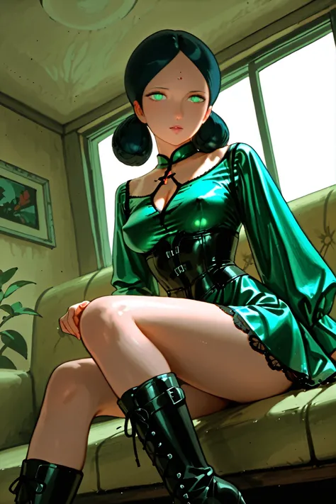(((sitting cross leged)))、spread legs、BDSM、Queen、mistress、(((girl)))、(((solo:1.8)))、(((blackいラテックスの肘手袋:1.4)))、(((blackいラテックスのコルセットドレス:1.4)))、(((corset dress is adorned with beautiful lace)))、(((Corset Dress with Shoulder Straps)))、(((blackいラテックスのタイトなミニスカート...