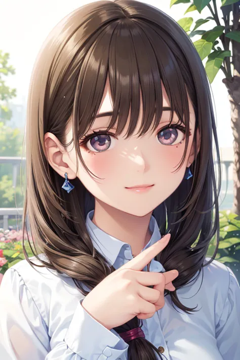 Portrait of a Girl、close-up、kind smile、Beautiful gardens、Blooming flowers々、A girl's cute gesture、Smooth Hair、brown hair、Delicate Hairstyles、 4K quality 、high resolution、realistic、professional、studio light、Superb Details、Vibrant Colors、bokeh, ,( masterpiece, best quality, high resolution, ultra high resolution, pixel perfect, depth of field, 4K, RTTX10.0),
、Anegasaki Nene, shiny brown hair, beautiful brown eyes, smiling face, sparkling pupils, (fine grain), , highly detailed face,, (masterpiece:1.2, best quality), ((only1 girl)), ((cowboy shot：1.5))