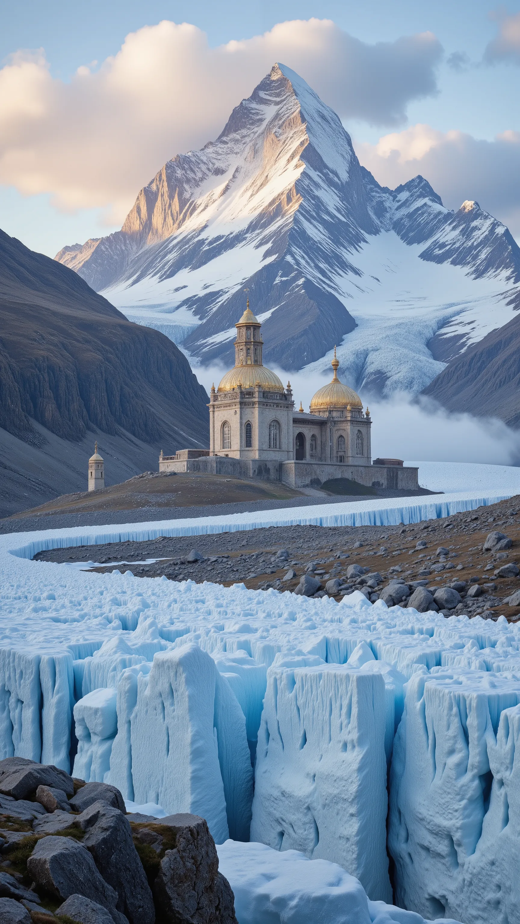 I'm imagining、Mchush(and Mount Batula V)and the mountain where the mosque is built(Batula V)towering majestically along with Glacier{X}In the mountainsGlacier.。