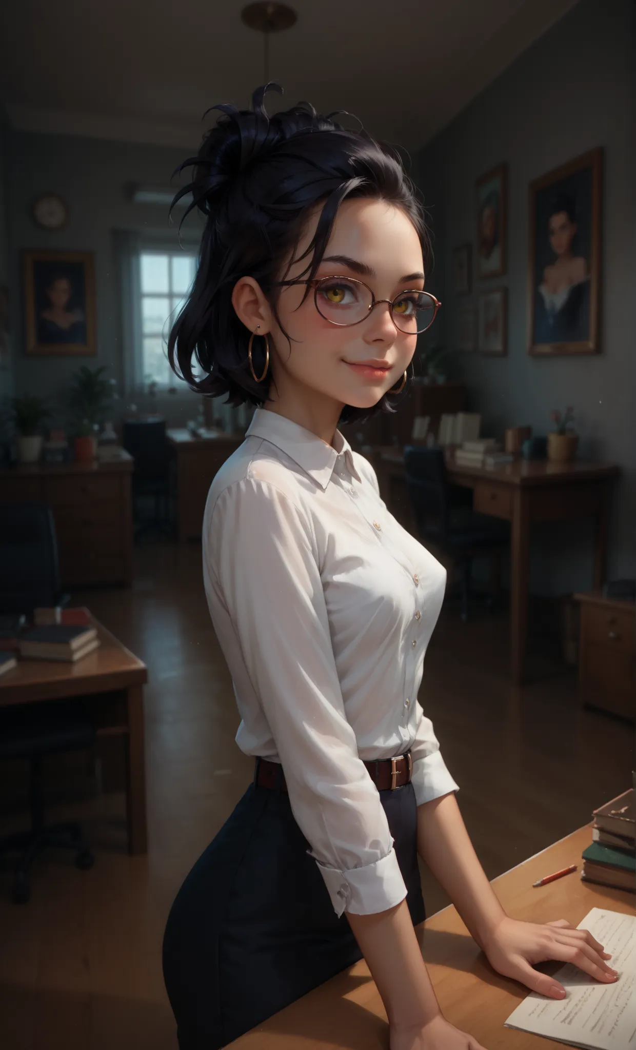 score_9, score_8_up, score_7_up, score_6_up, high resolution, ultradetailed, high detailed picture, solo, look at you, dynamic pose, dynamic angle, smug, nightmare, young girl, detailed face, melancholic expression, dark smoky atmosphere, moody lighting, i...