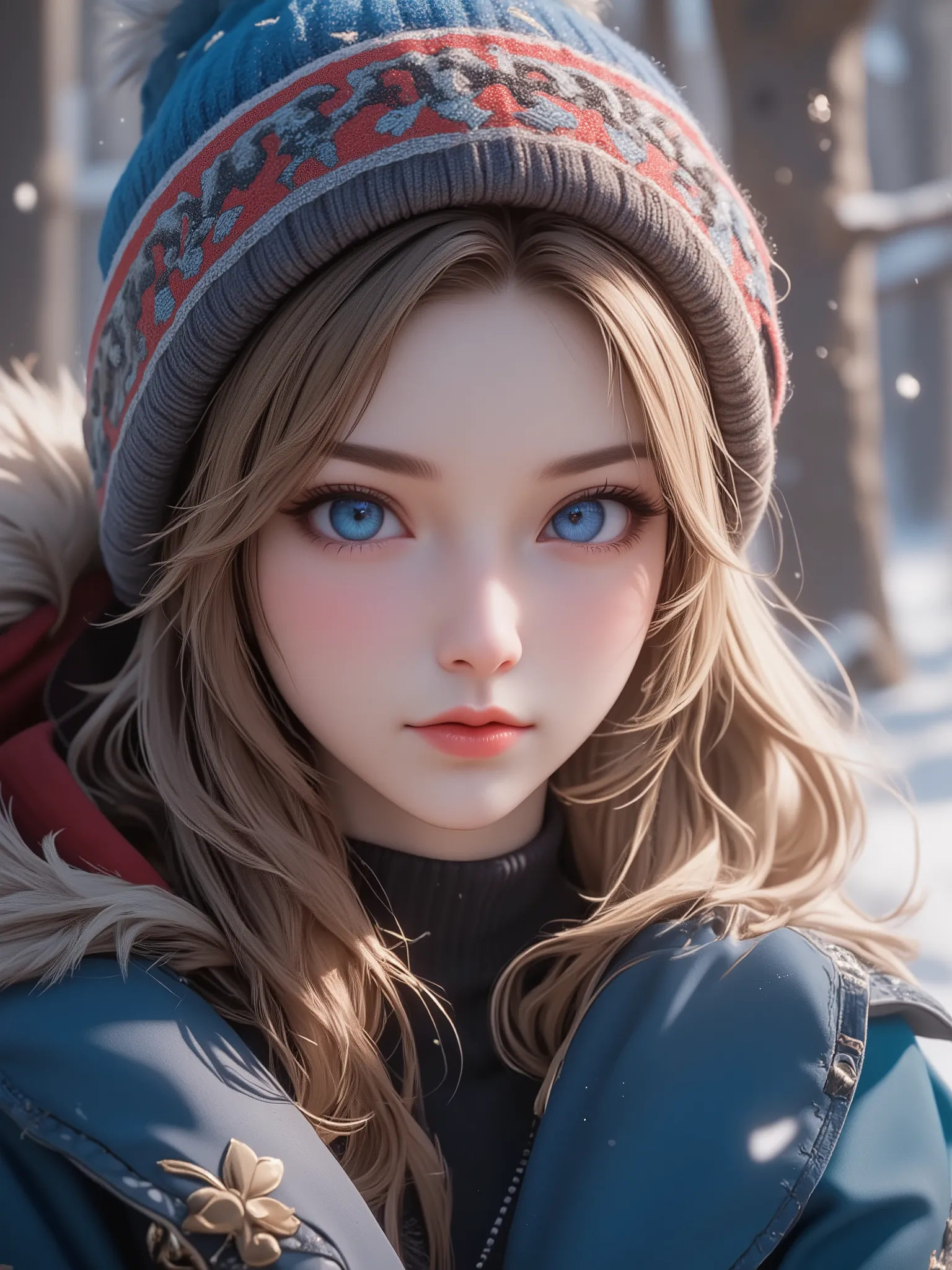 best quality, masterpiece, High resolution, portrait, blonde beauty, half-updo, blue eyes, shuba, dubronka, wrapped in ushanka, cold weather, extremely cold land, ultra detailed, absolutely resolution, masterpiece, 8K resolution, high quality CG, Beautiful...